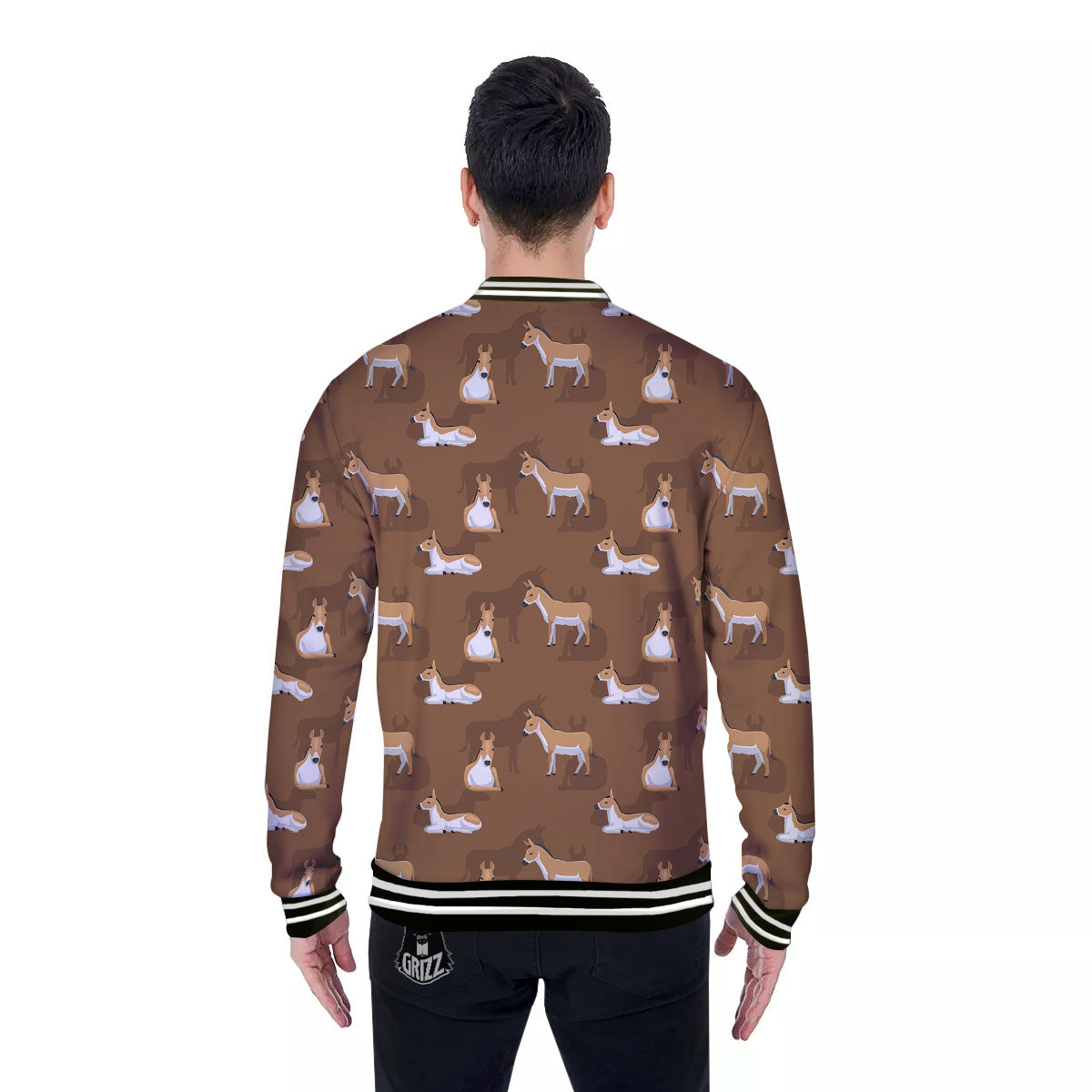 Kulan Donkey Cartoon Print Pattern Baseball Jacket-grizzshop