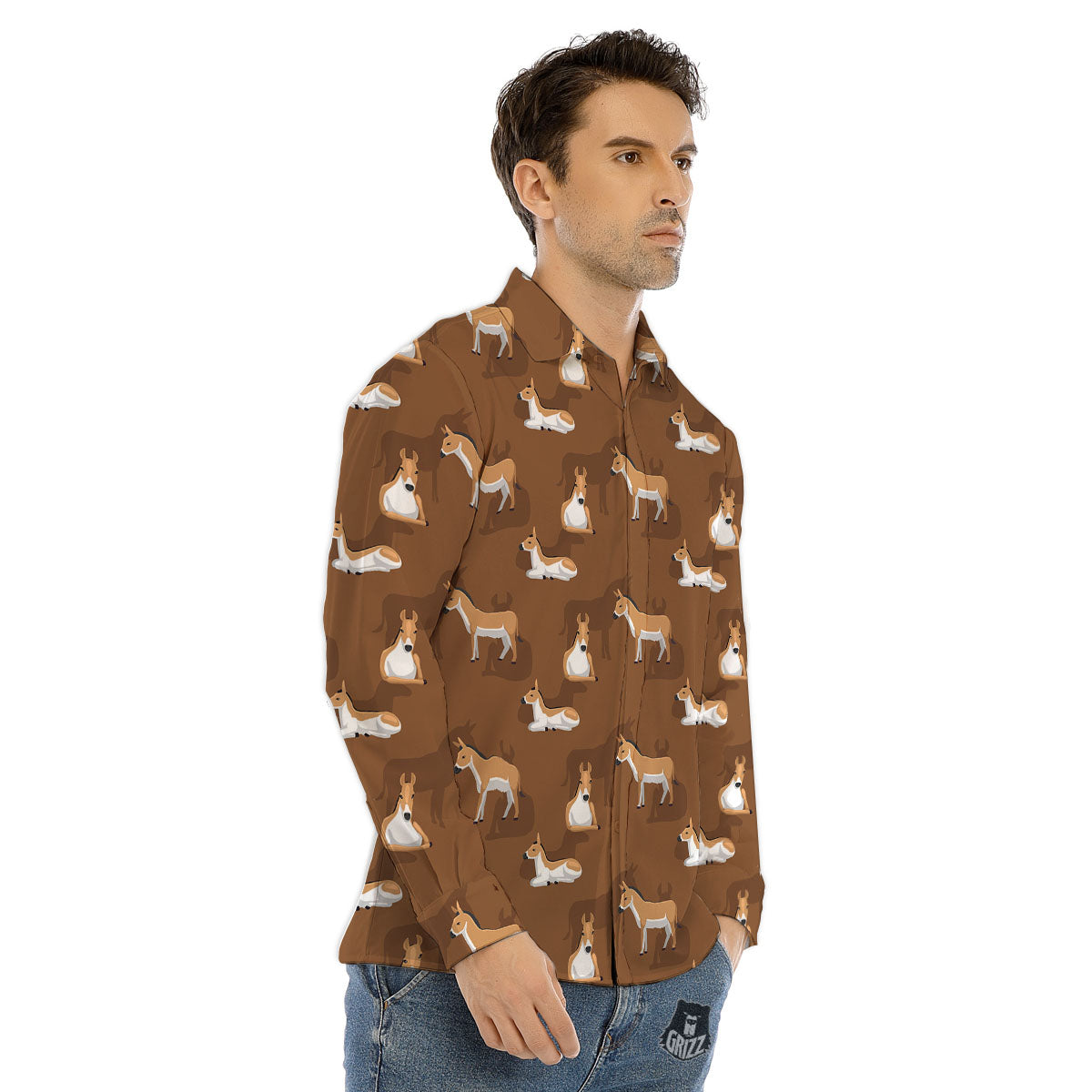Kulan Donkey Cartoon Print Pattern Men's Dress Shirts-grizzshop