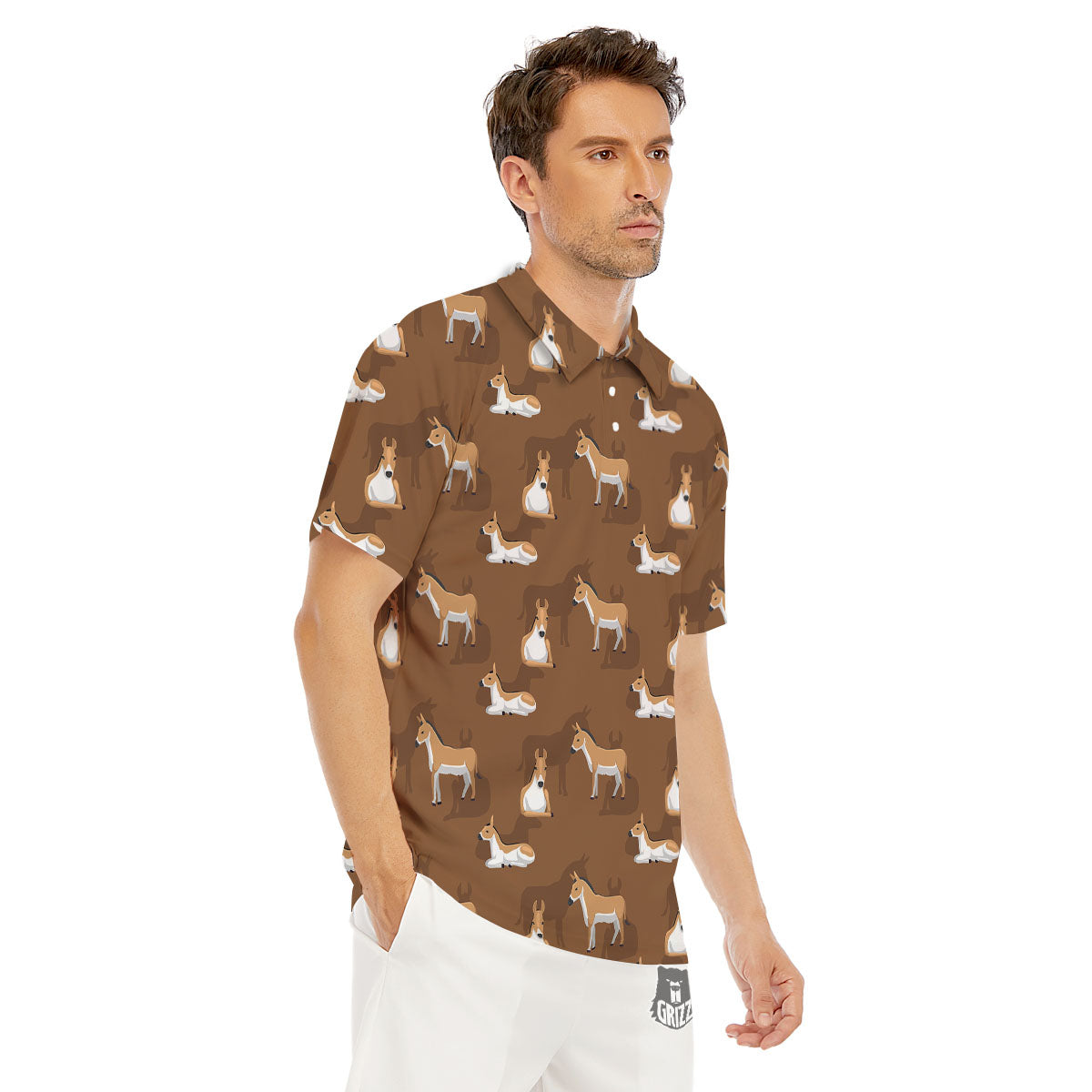 Kulan Donkey Cartoon Print Pattern Men's Golf Shirts-grizzshop