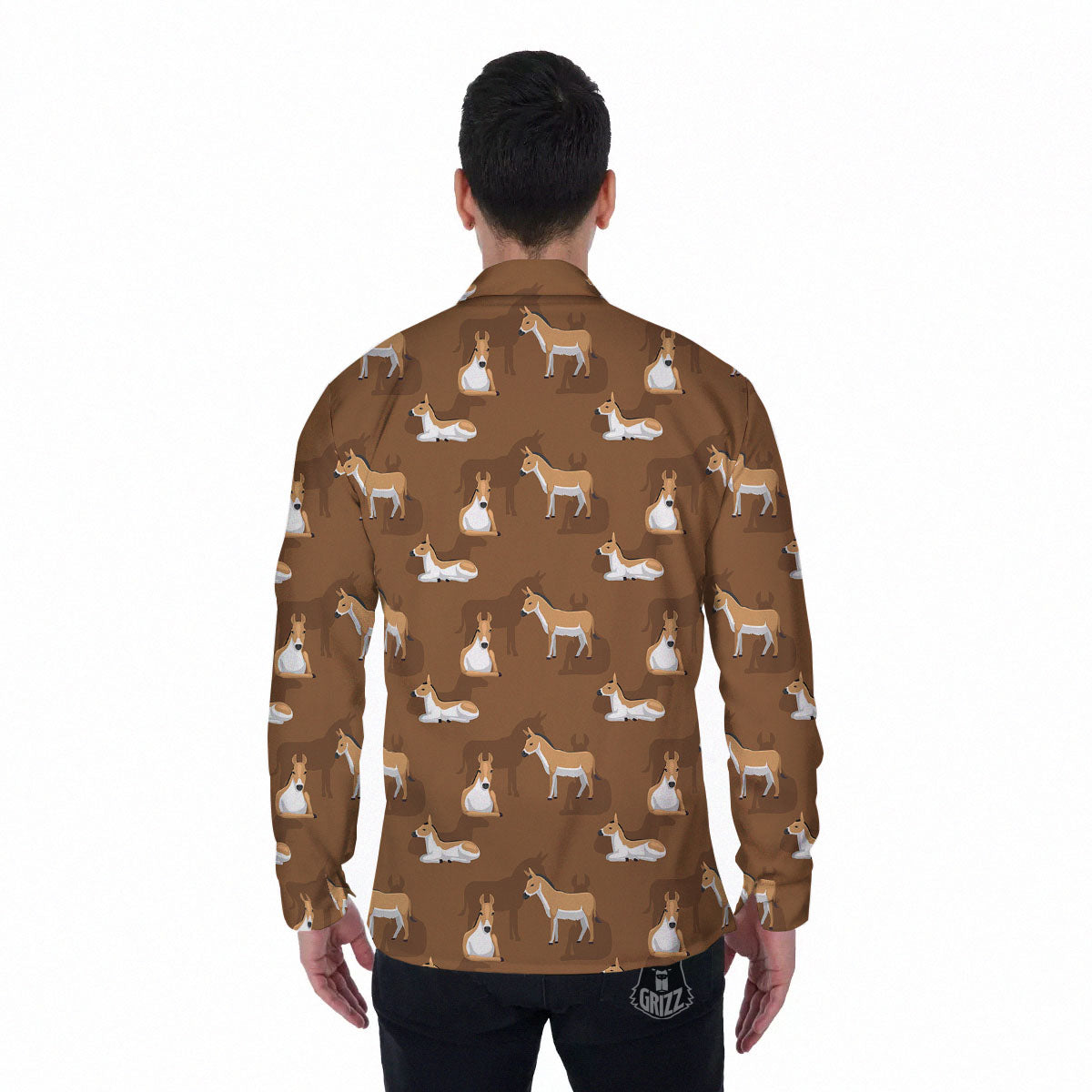 Kulan Donkey Cartoon Print Pattern Men's Long Sleeve Shirts-grizzshop