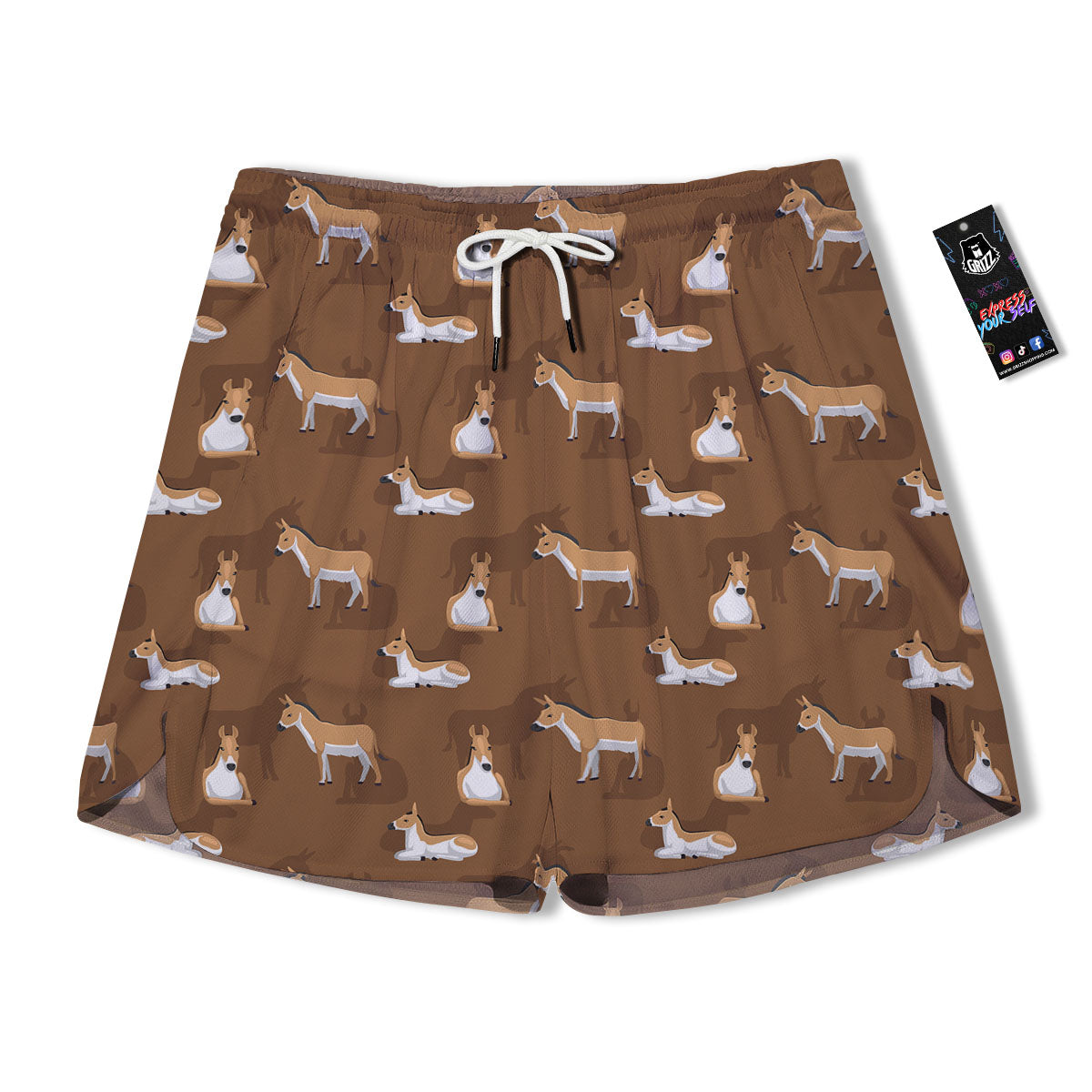 Kulan Donkey Cartoon Print Pattern Men's Running Shorts-grizzshop