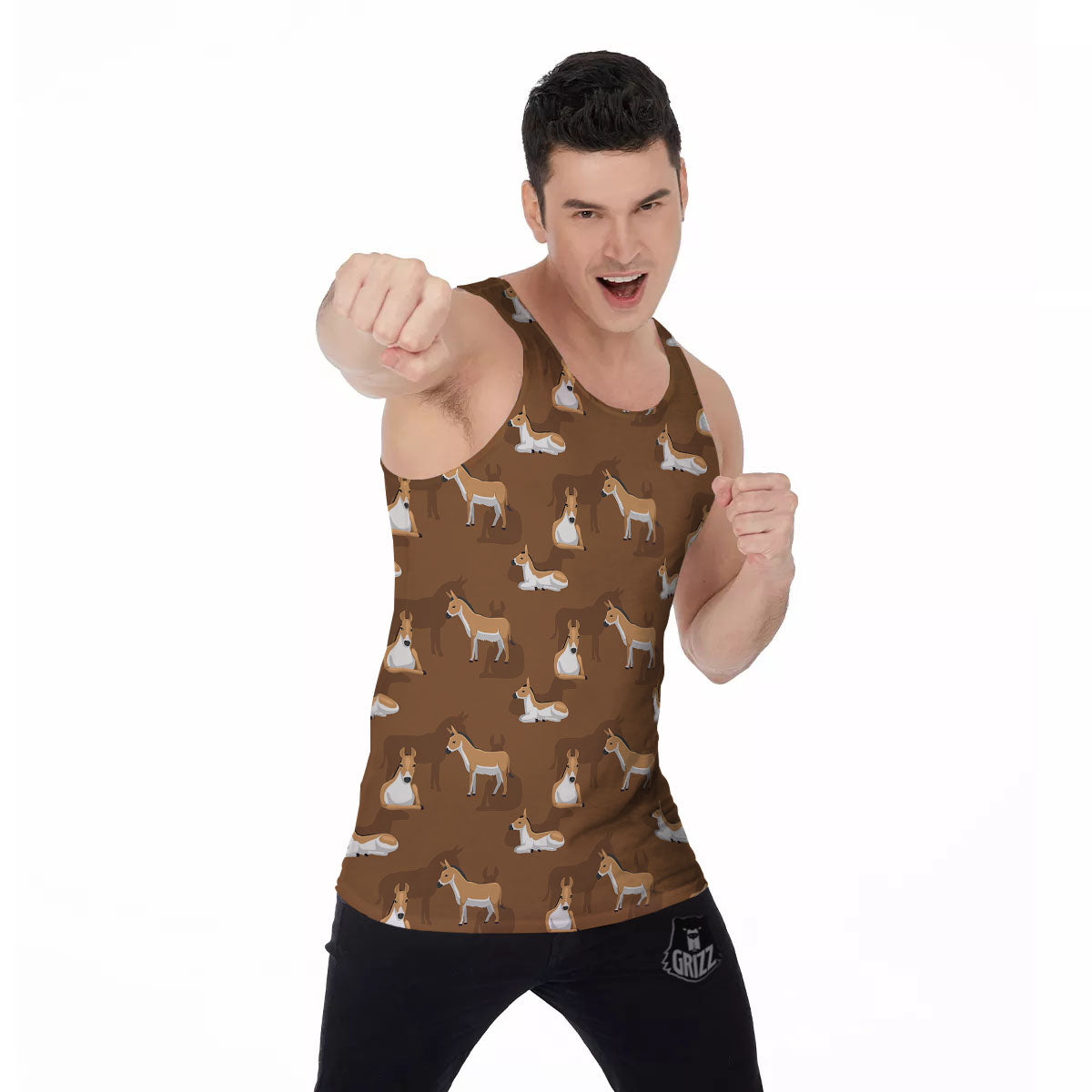 Kulan Donkey Cartoon Print Pattern Men's Tank Top-grizzshop