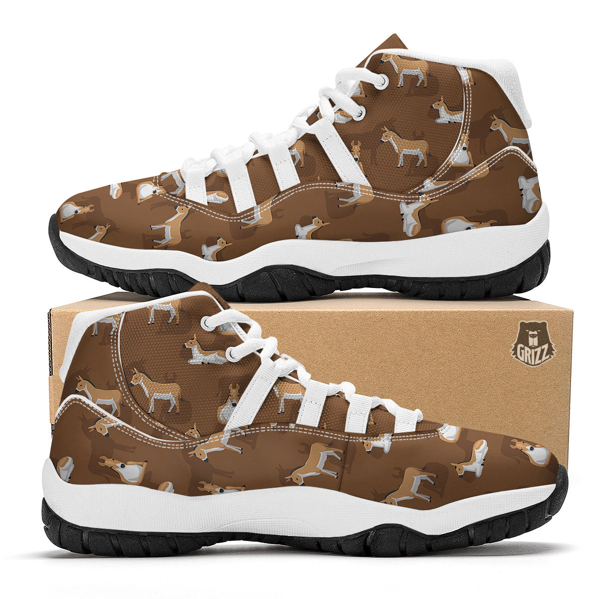 Kulan Donkey Cartoon Print Pattern White Bball Shoes-grizzshop