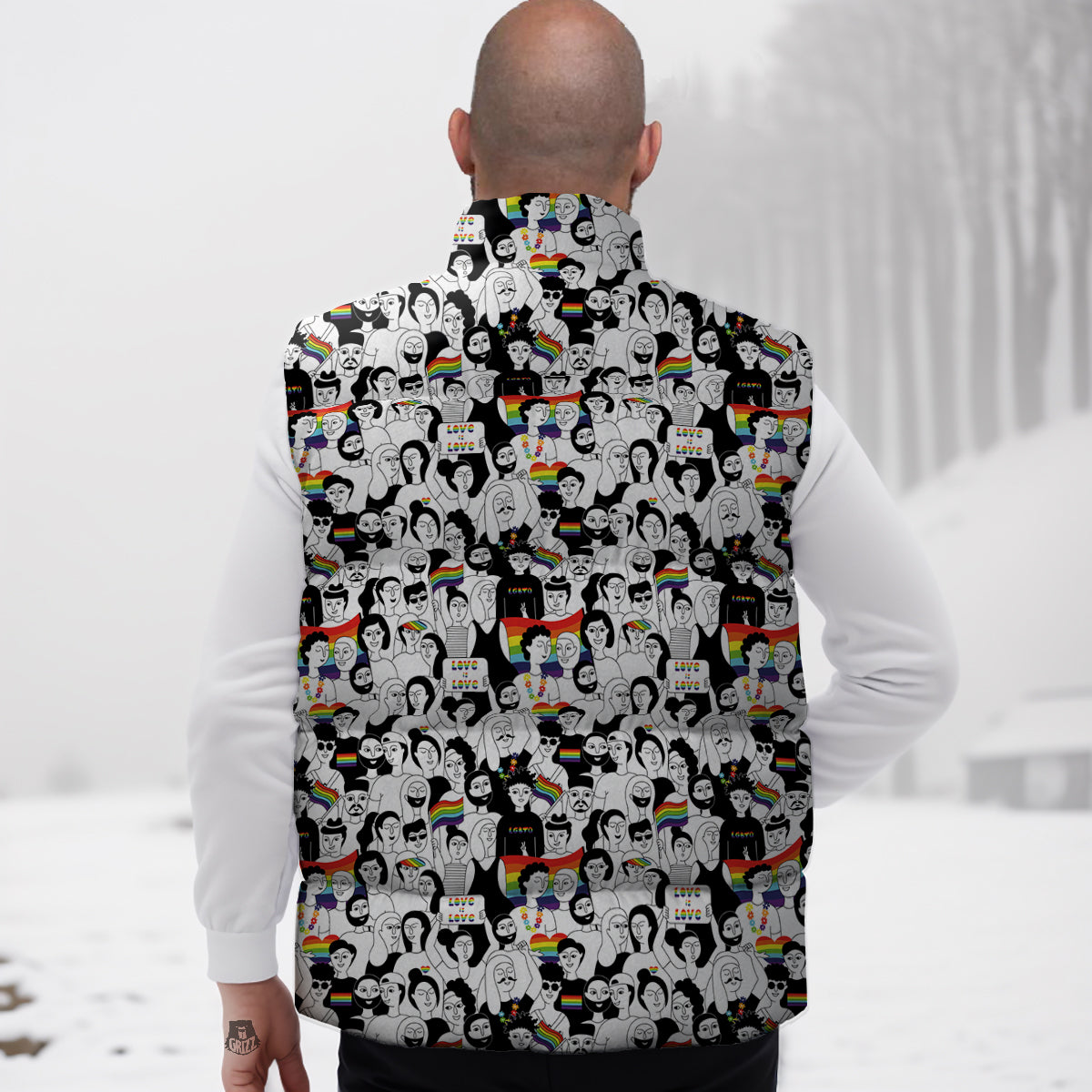 LGBT Doodle Pride Parade Print Pattern Down Vest