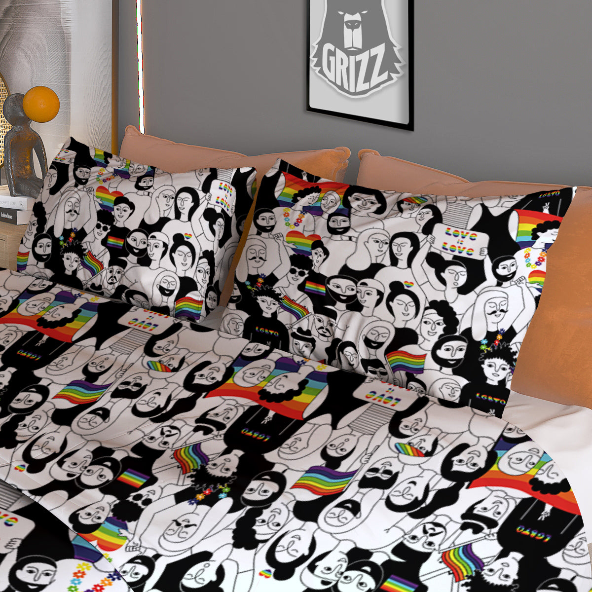 LGBT Doodle Pride Parade Print Pattern Duvet Cover Bedding Set