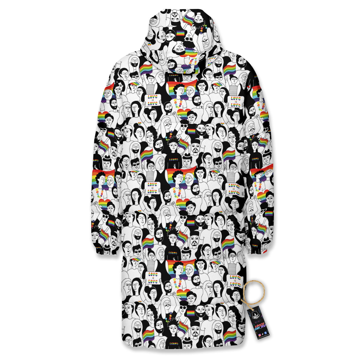LGBT Doodle Pride Parade Print Pattern Long Down Jacket-grizzshop