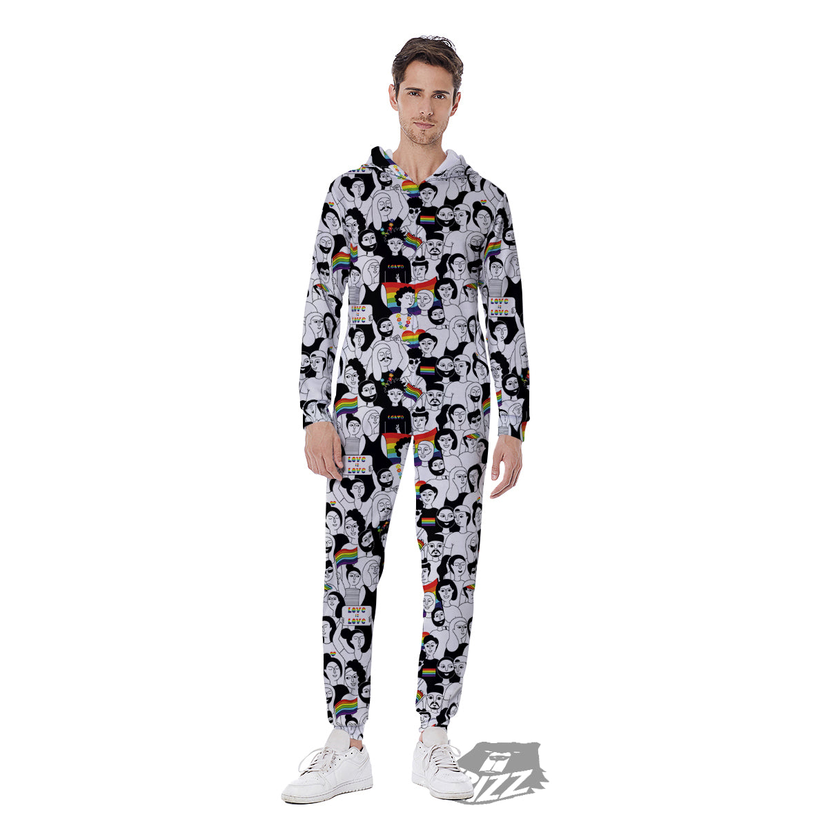 LGBT Doodle Pride Parade Print Pattern Men's Jumpsuit-grizzshop