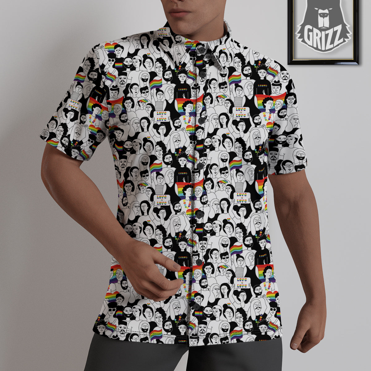 LGBT Doodle Pride Parade Print Pattern Untucked Shirts-grizzshop