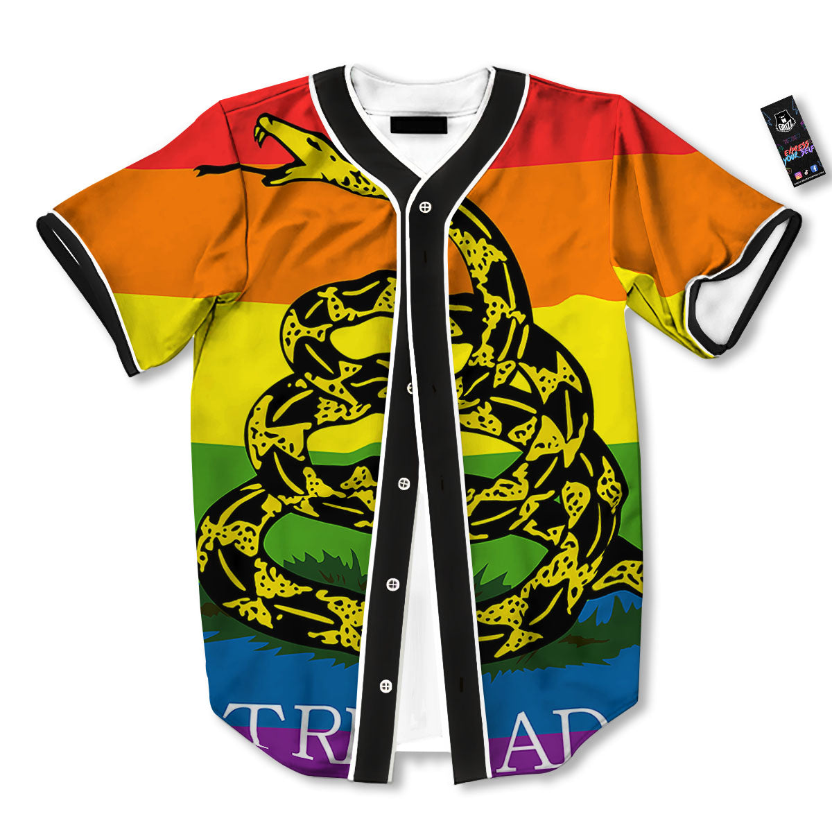 LGBT Gadsden Rainbow Flag Print Baseball Jersey-grizzshop