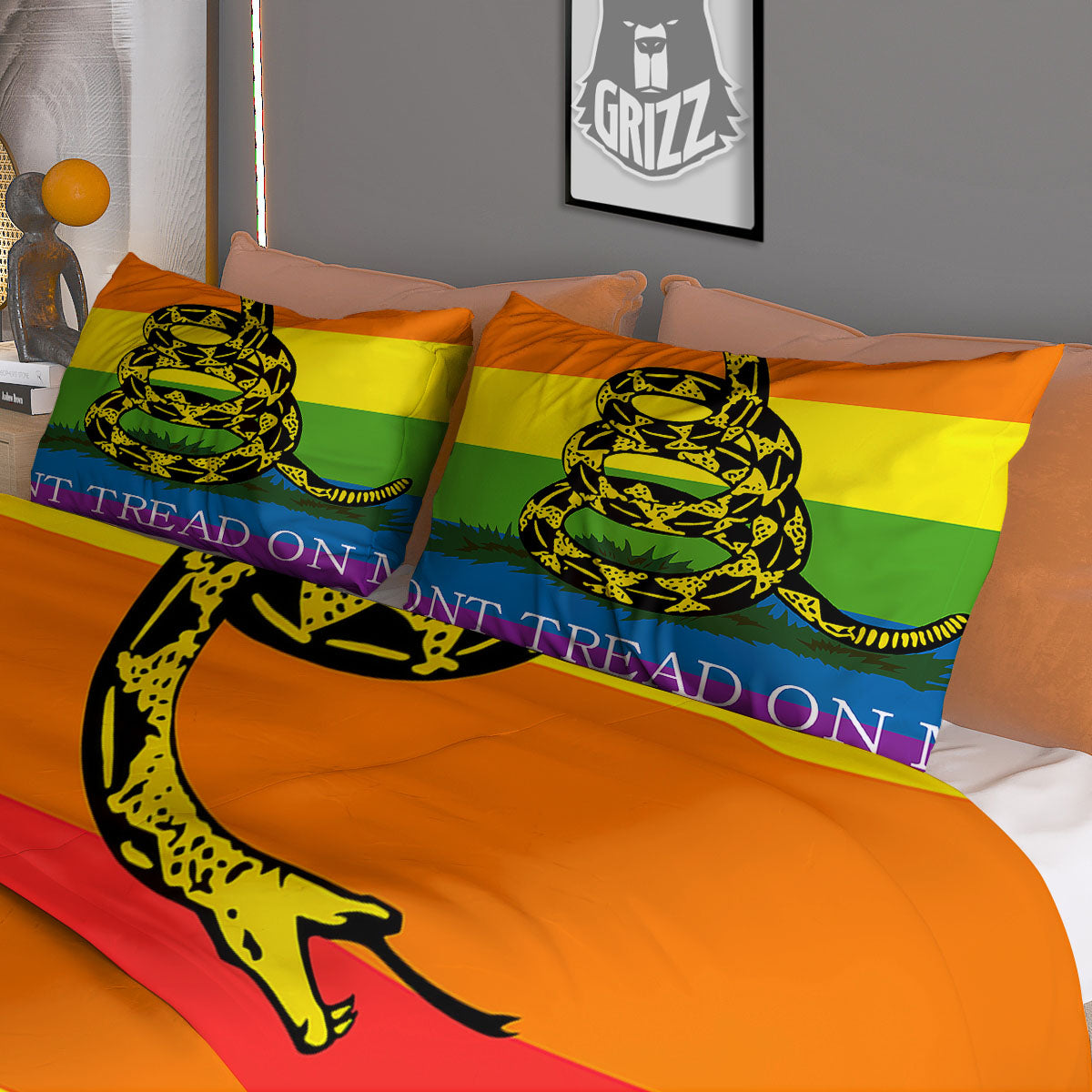 LGBT Gadsden Rainbow Flag Print Duvet Cover Bedding Set