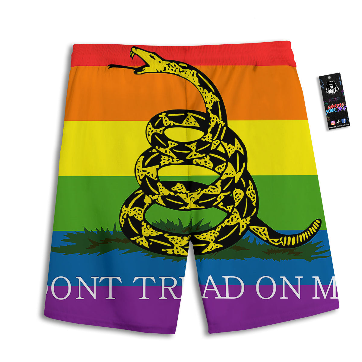 LGBT Gadsden Rainbow Flag Print Men's Athletic Shorts