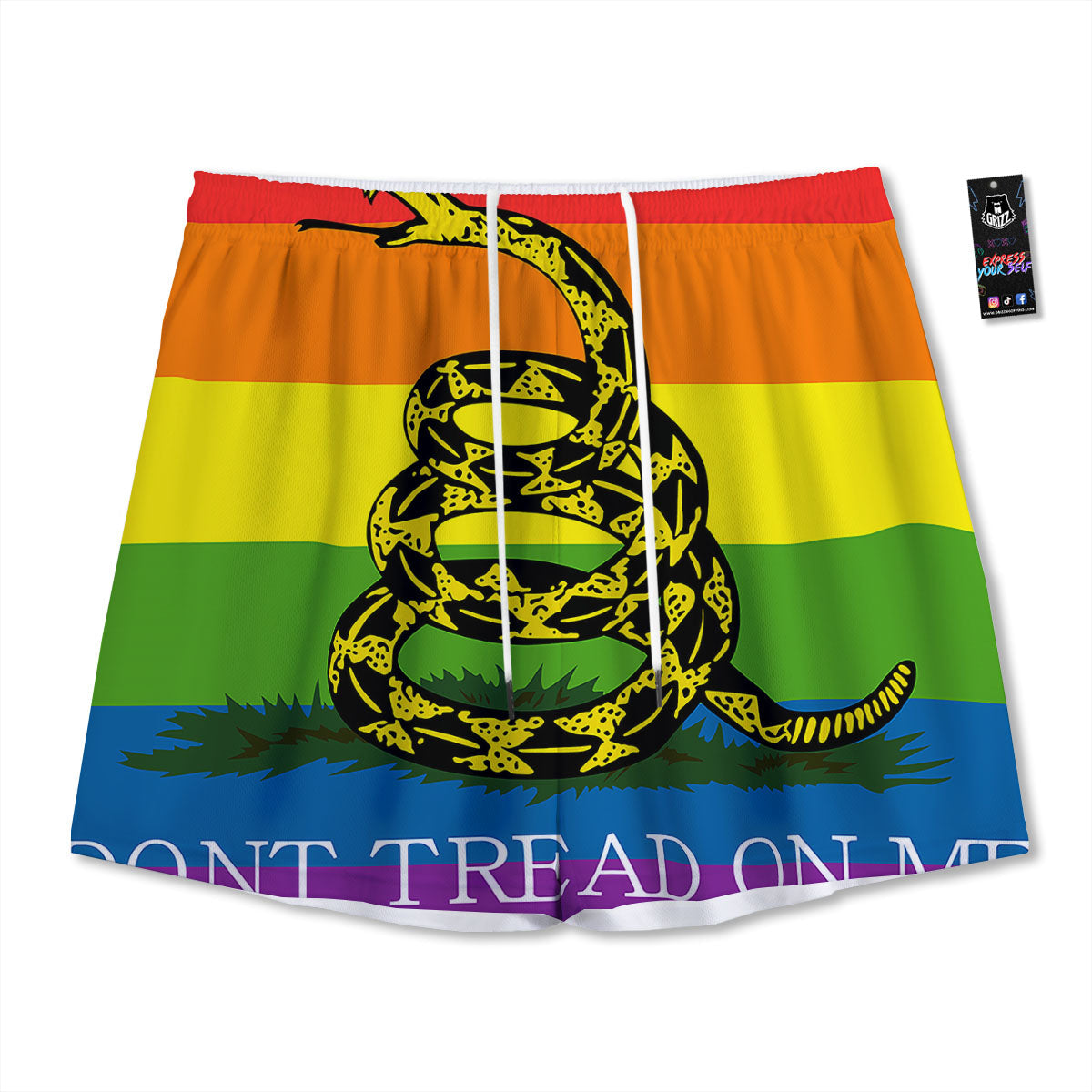 LGBT Gadsden Rainbow Flag Print Mesh Shorts
