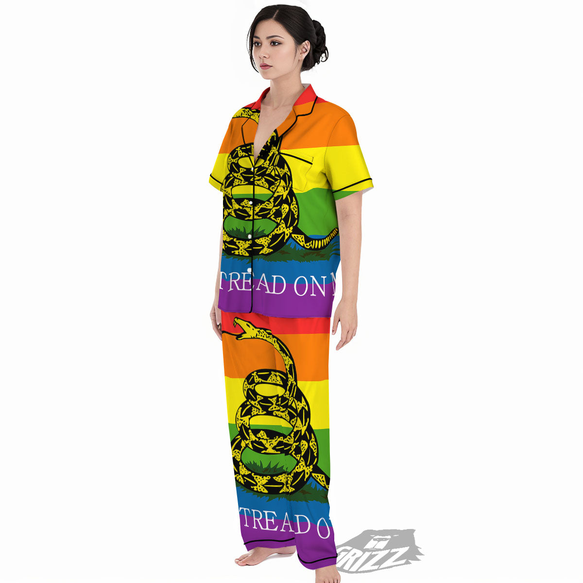 LGBT Gadsden Rainbow Flag Print Women's Pajamas Set-grizzshop
