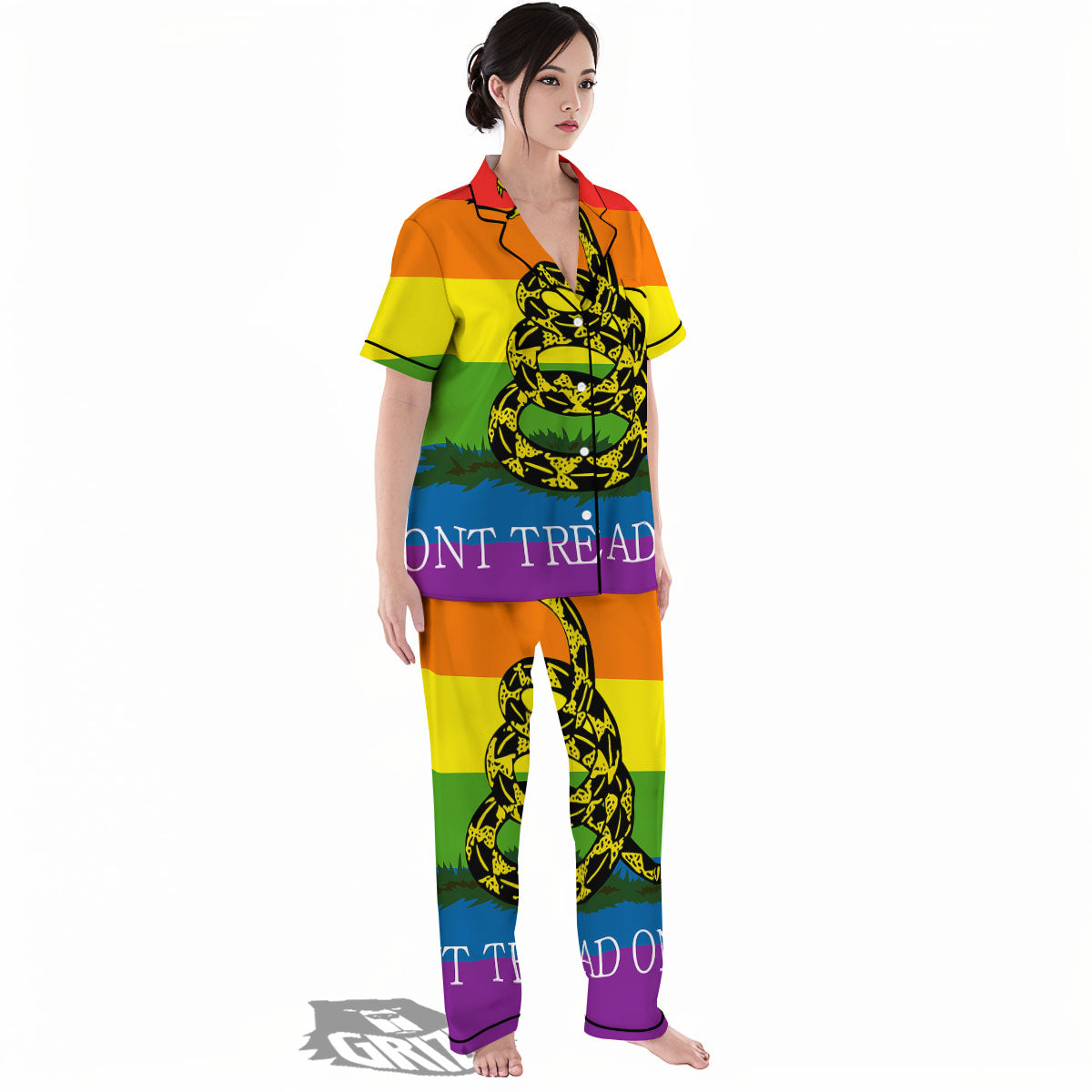 LGBT Gadsden Rainbow Flag Print Women's Pajamas Set-grizzshop