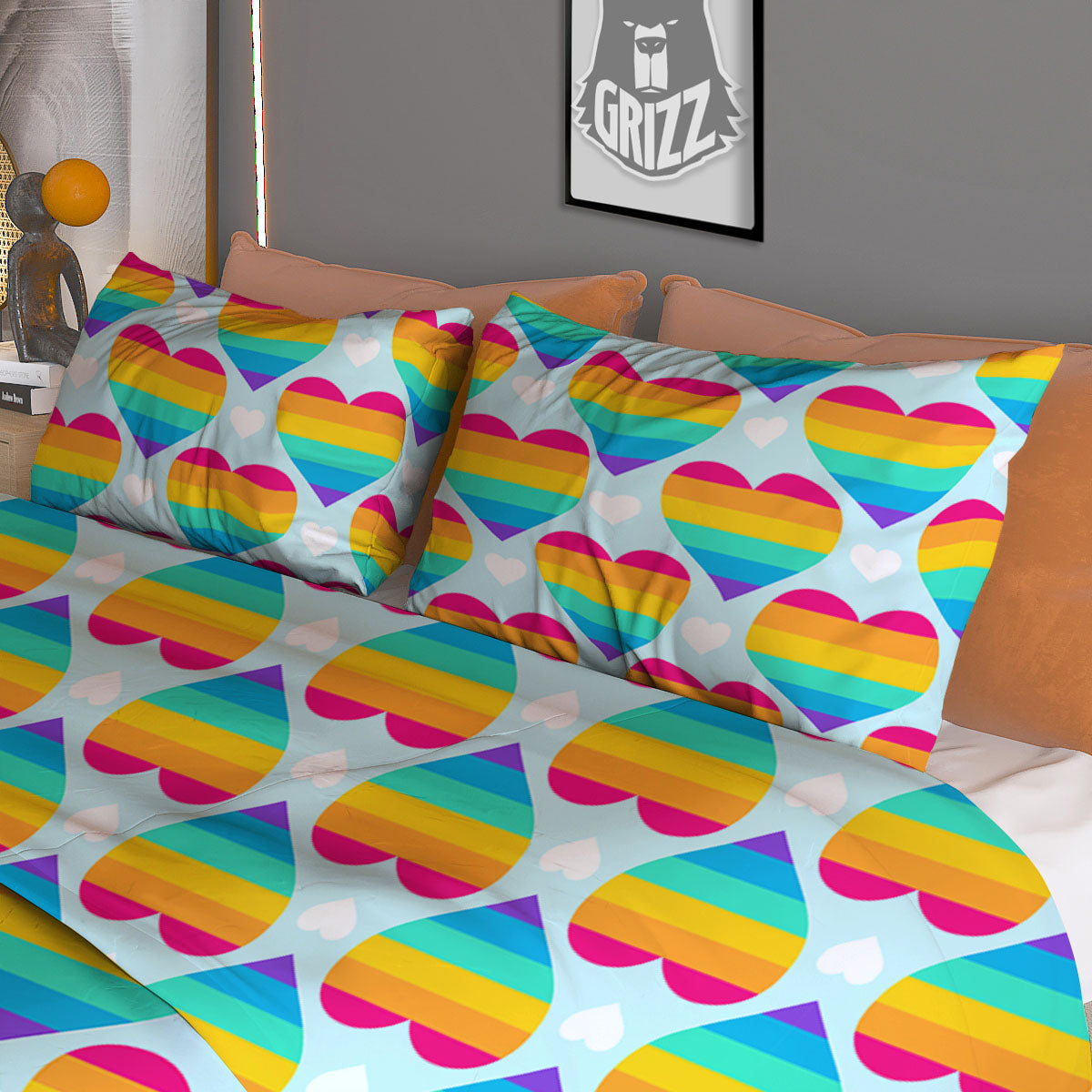 LGBT Heart Rainbow Print Pattern Duvet Cover Bedding Set-grizzshop