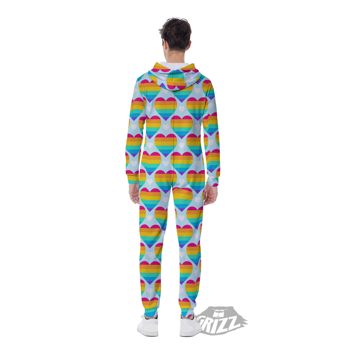 LGBT Heart Rainbow Print Pattern Men's Jumpsuit-grizzshop