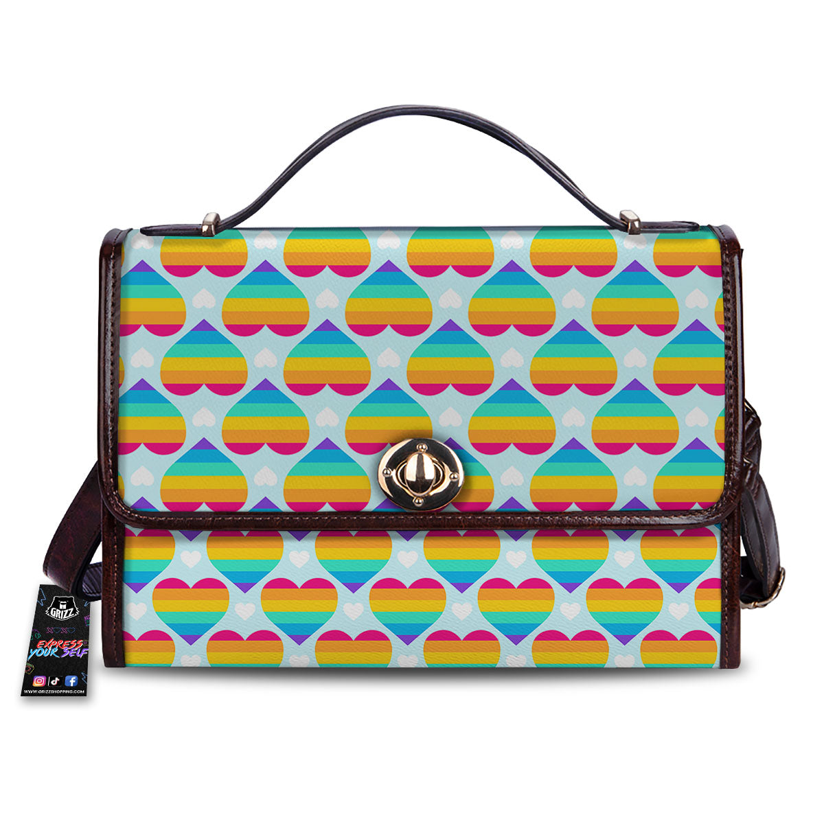 LGBT Heart Rainbow Print Pattern Women's Satchel Bag-grizzshop
