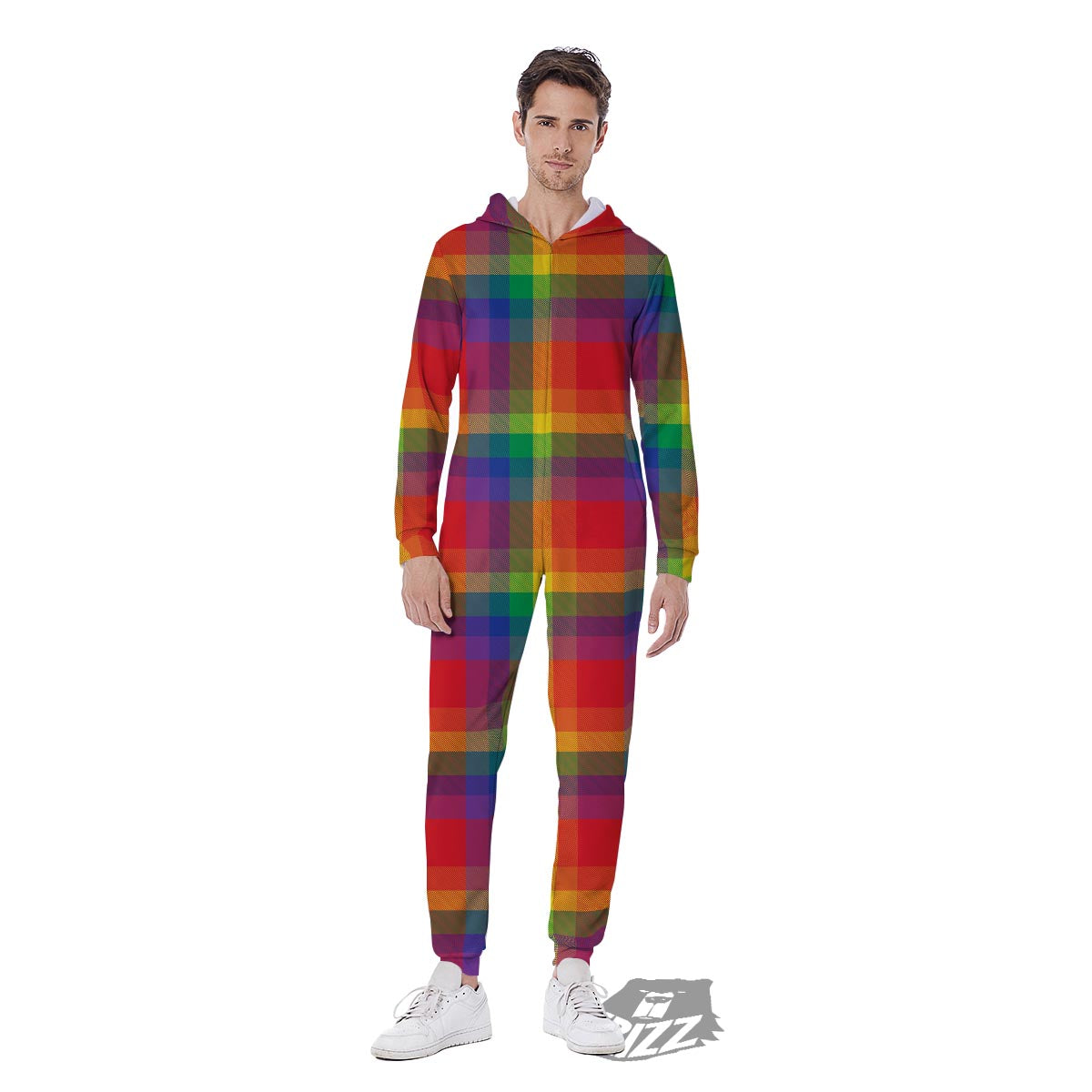 LGBT Plaid Rainbow Print Pattern Men's Jumpsuit-grizzshop