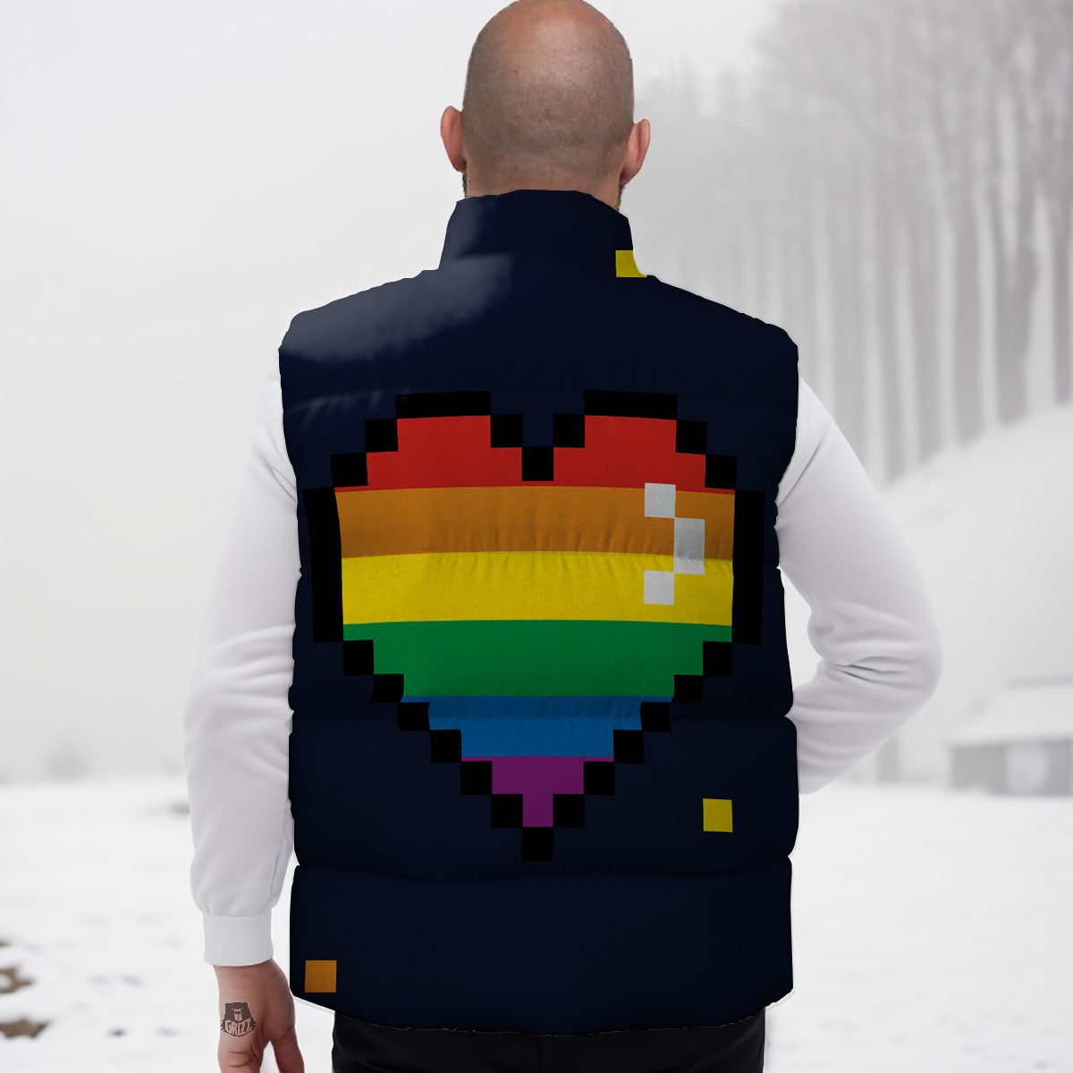 LGBT Pride 8 Bit Rainbow Pixel Heart Down Vest