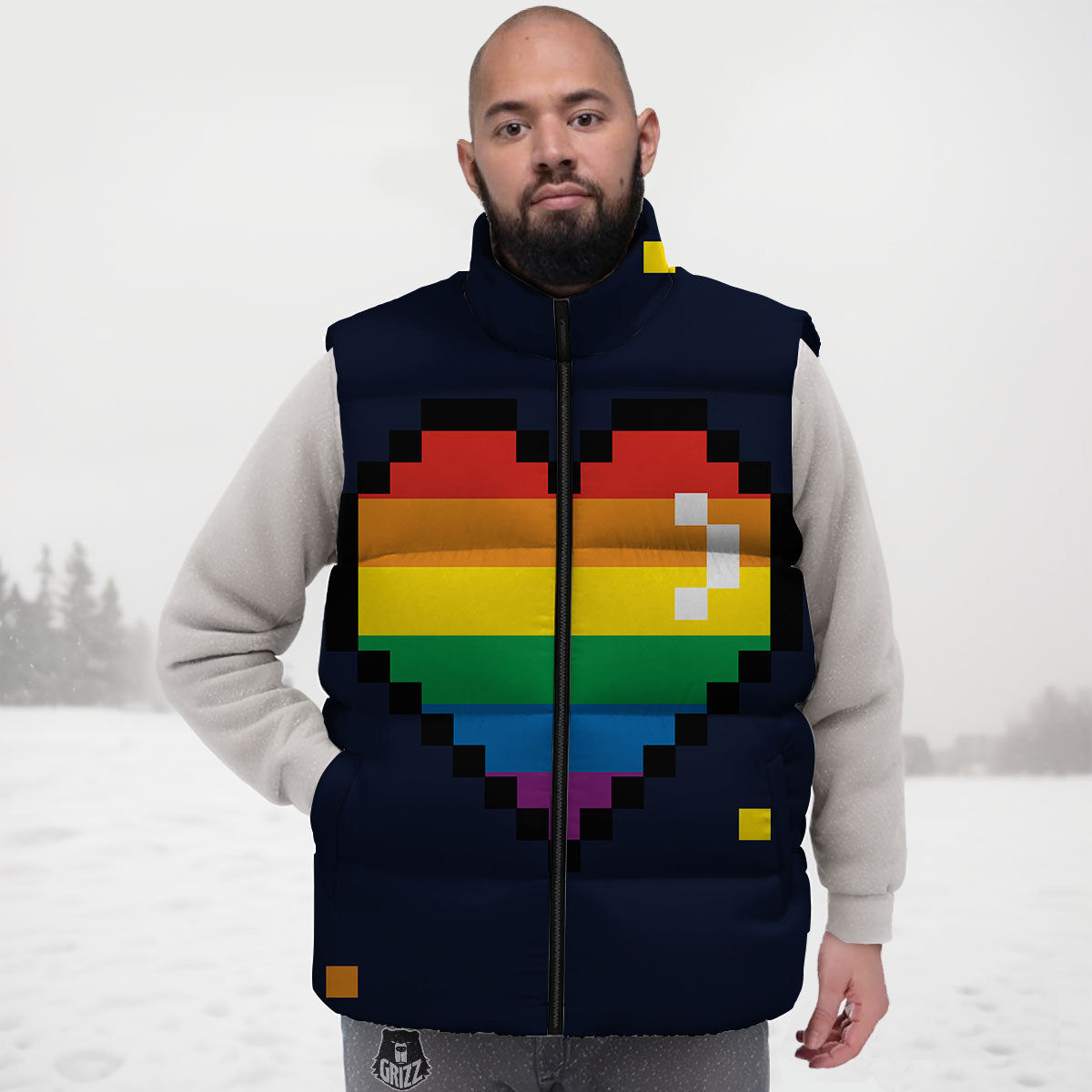LGBT Pride 8 Bit Rainbow Pixel Heart Down Vest