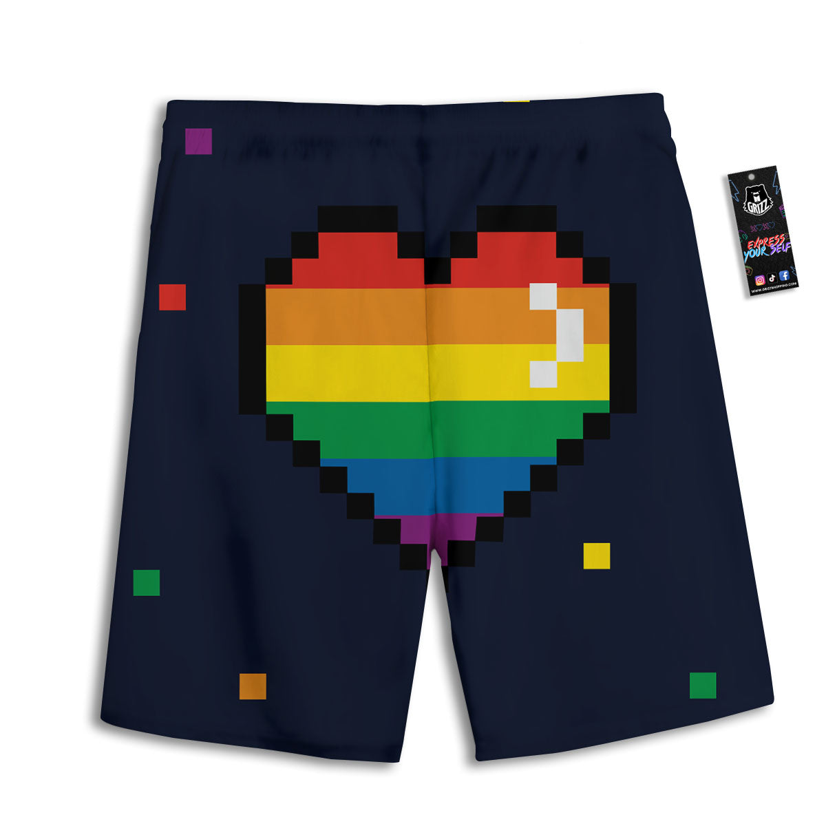 LGBT Pride 8 Bit Rainbow Pixel Heart Men's Athletic Shorts