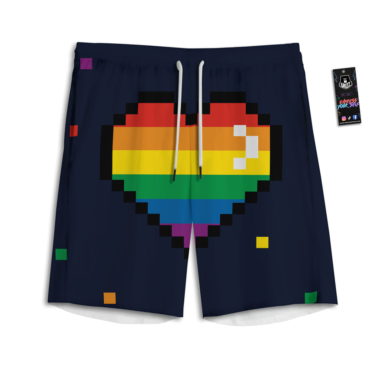 LGBT Pride 8 Bit Rainbow Pixel Heart Men's Athletic Shorts