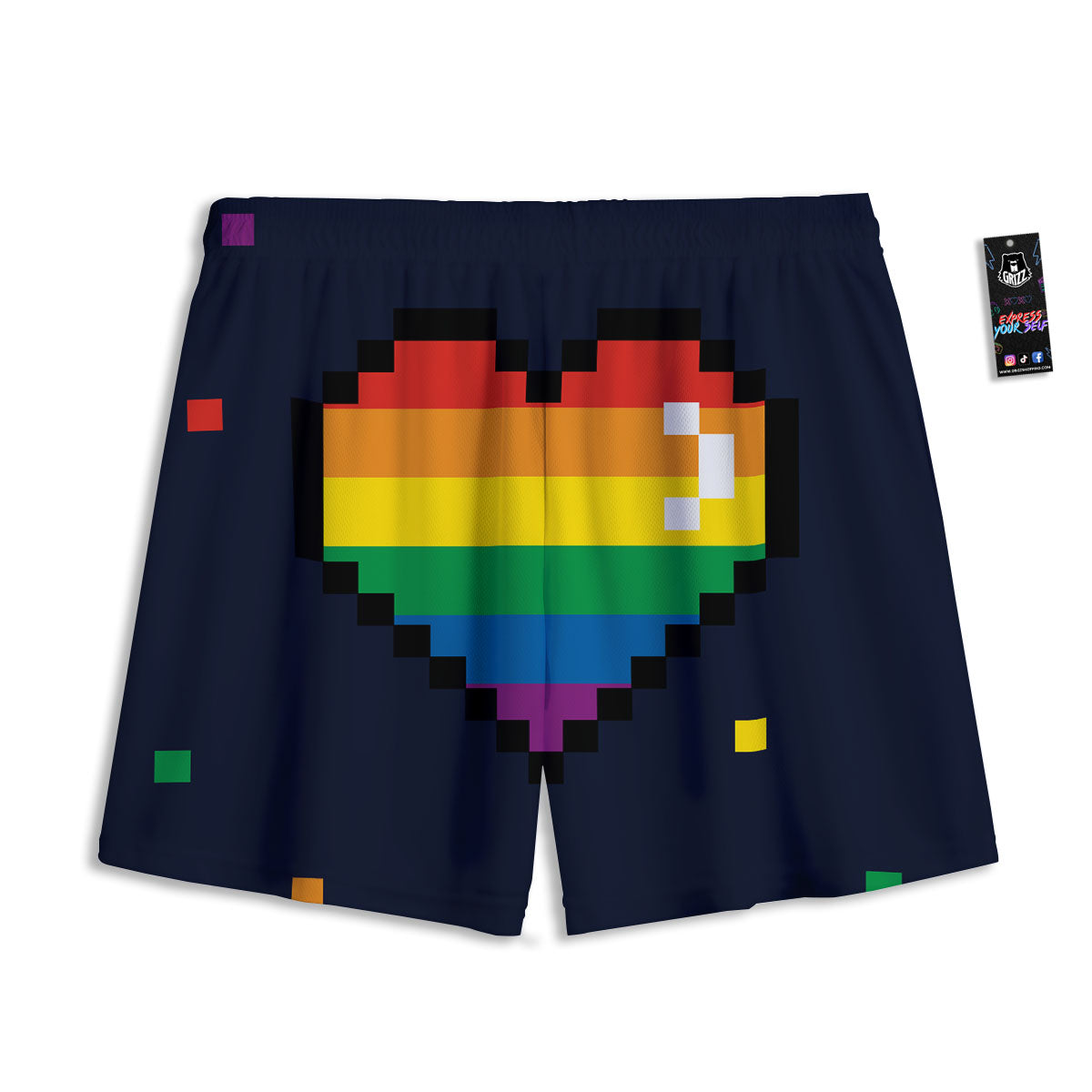 LGBT Pride 8 Bit Rainbow Pixel Heart Mesh Shorts