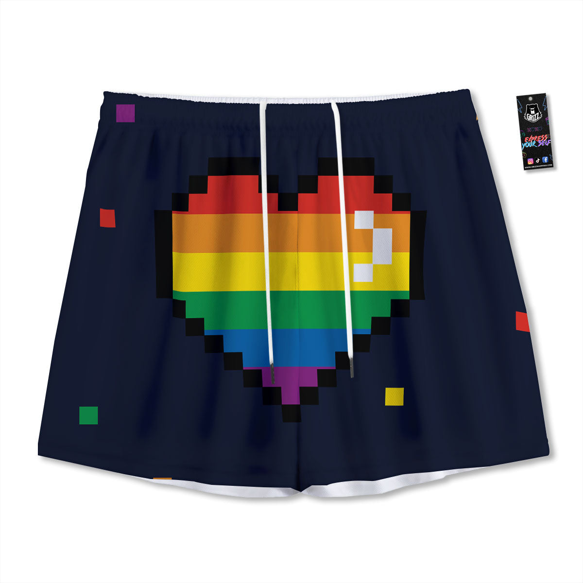 LGBT Pride 8 Bit Rainbow Pixel Heart Mesh Shorts