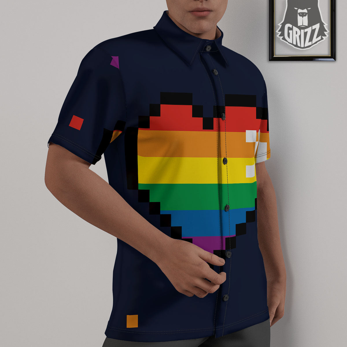 LGBT Pride 8 Bit Rainbow Pixel Heart Untucked Shirts-grizzshop
