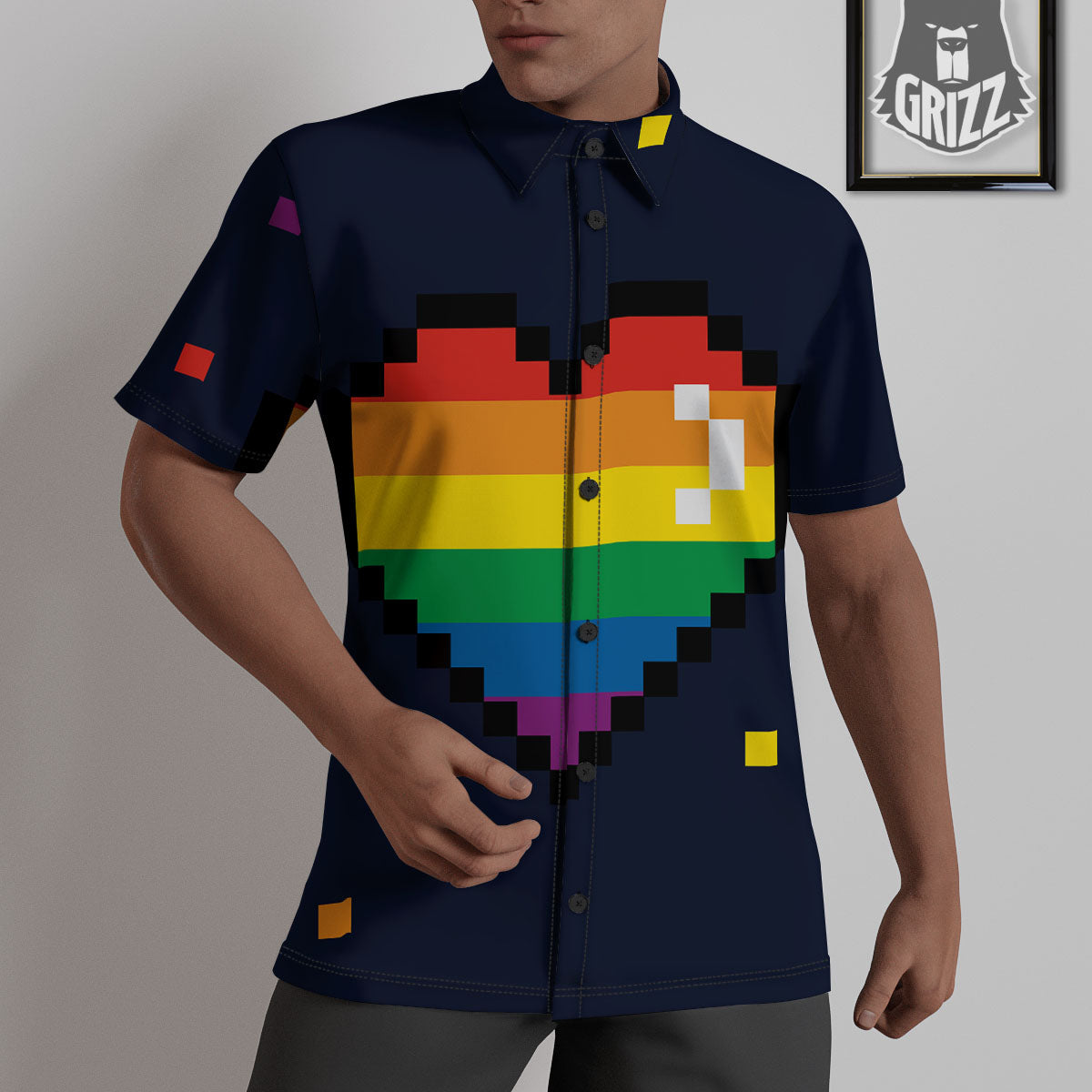LGBT Pride 8 Bit Rainbow Pixel Heart Untucked Shirts-grizzshop