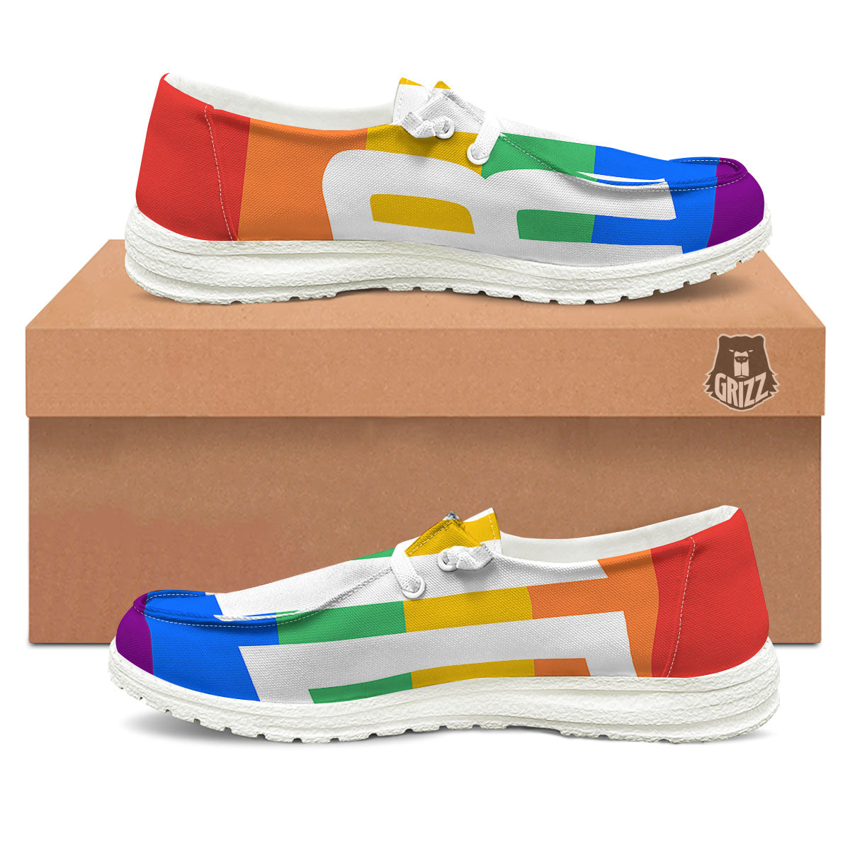 LGBT Pride Flag Pattern Print White Loafers-grizzshop