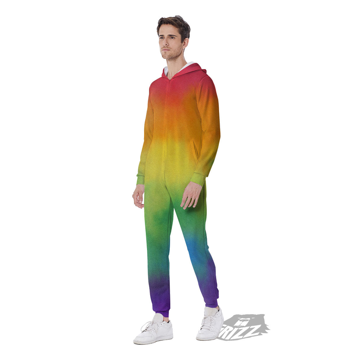 LGBT Pride Watercolor Rainbow Print Men's Jumpsuit-grizzshop