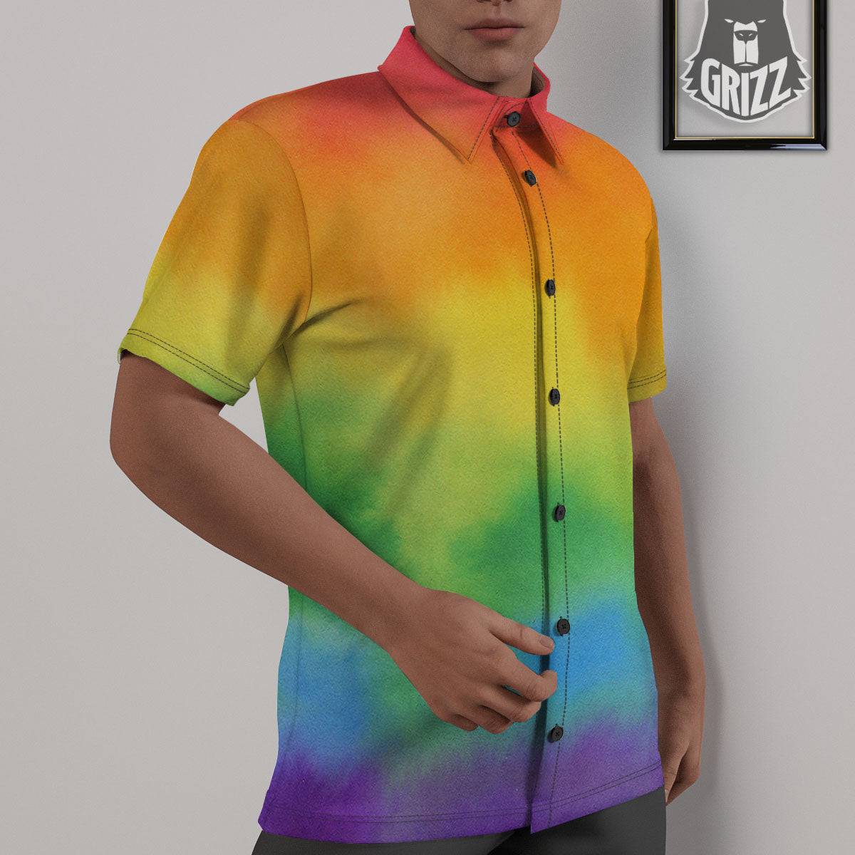 LGBT Pride Watercolor Rainbow Print Untucked Shirts-grizzshop