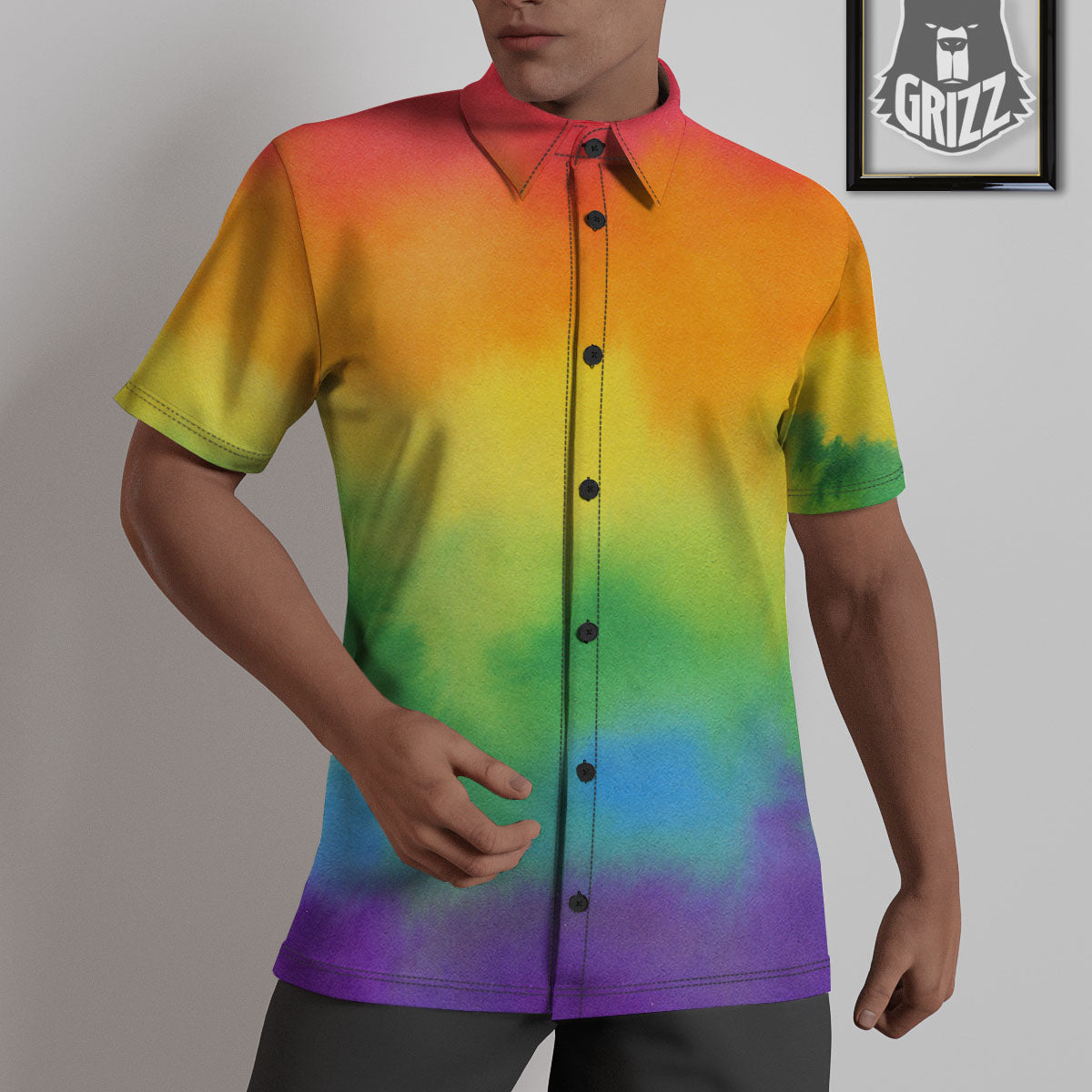 LGBT Pride Watercolor Rainbow Print Untucked Shirts-grizzshop