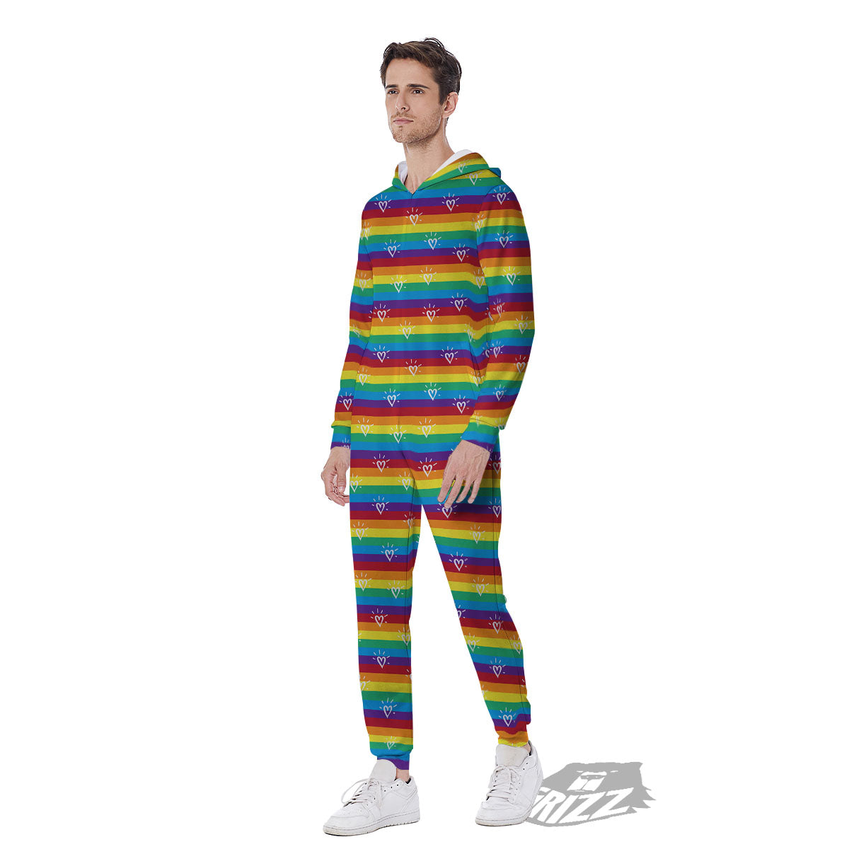 LGBT Stripes Abstract Rainbow Print Men's Jumpsuit-grizzshop