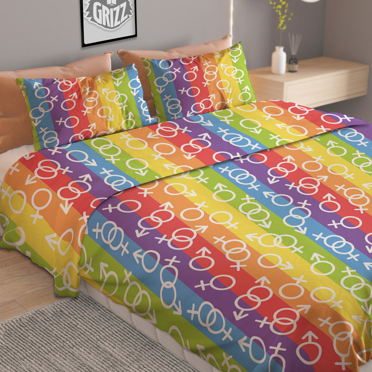 LGBT Symbols Rainbow Print Pattern Duvet Cover Bedding Set