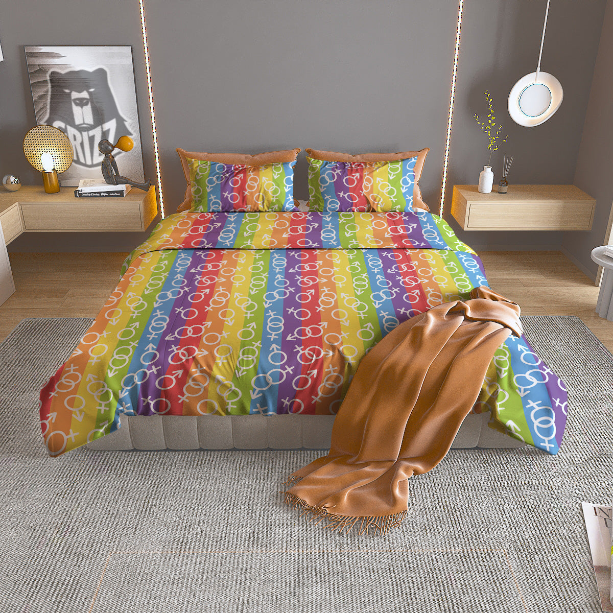 LGBT Symbols Rainbow Print Pattern Duvet Cover Bedding Set