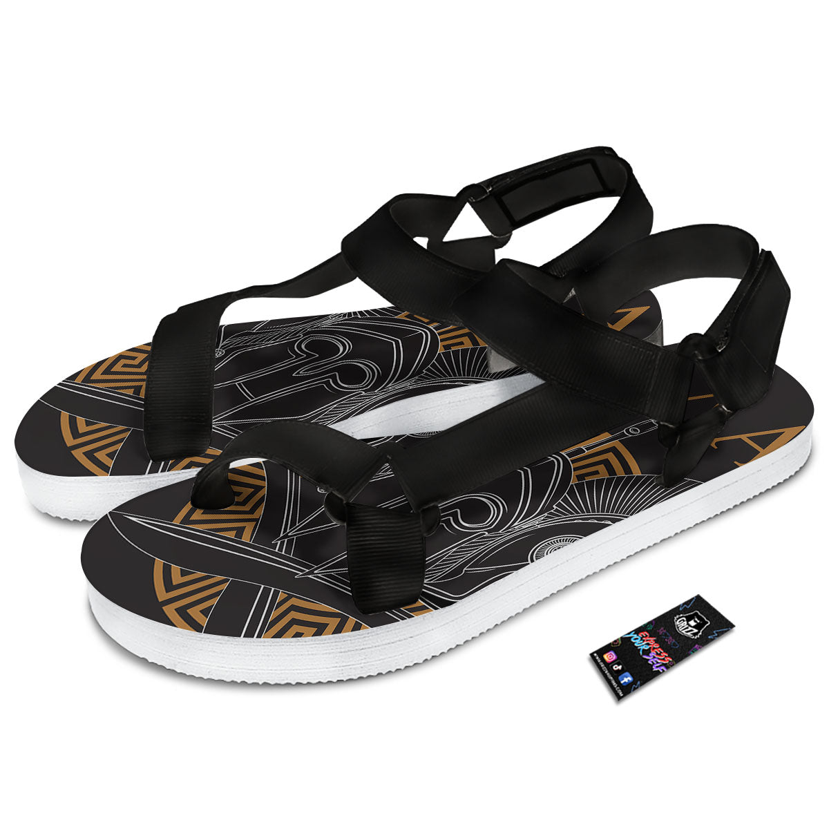 Labe Spartan Molon Print Black Open Toe Sandals-grizzshop