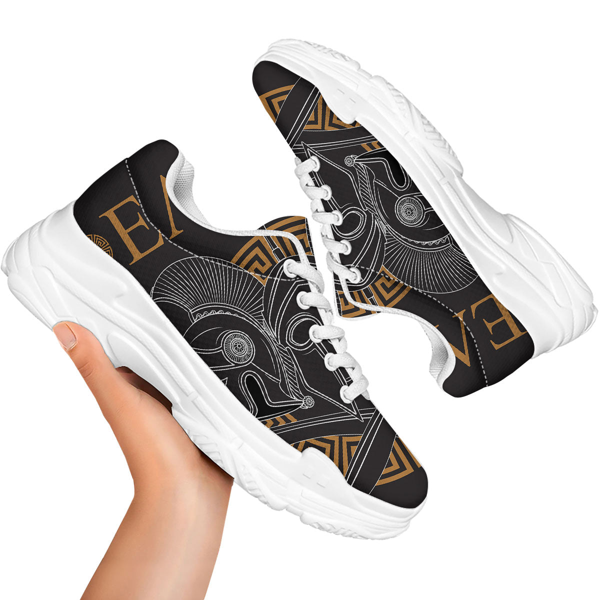 Labe Spartan Molon Print White Chunky Shoes-grizzshop