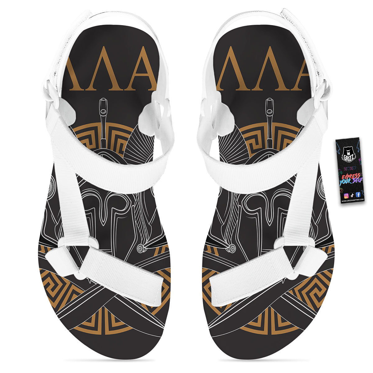 Labe Spartan Molon Print White Open Toe Sandals-grizzshop