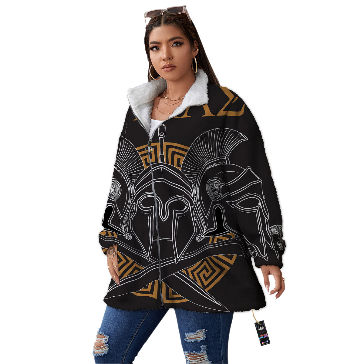Labe Spartan Molon Print Women's Sherpa Jacket-grizzshop