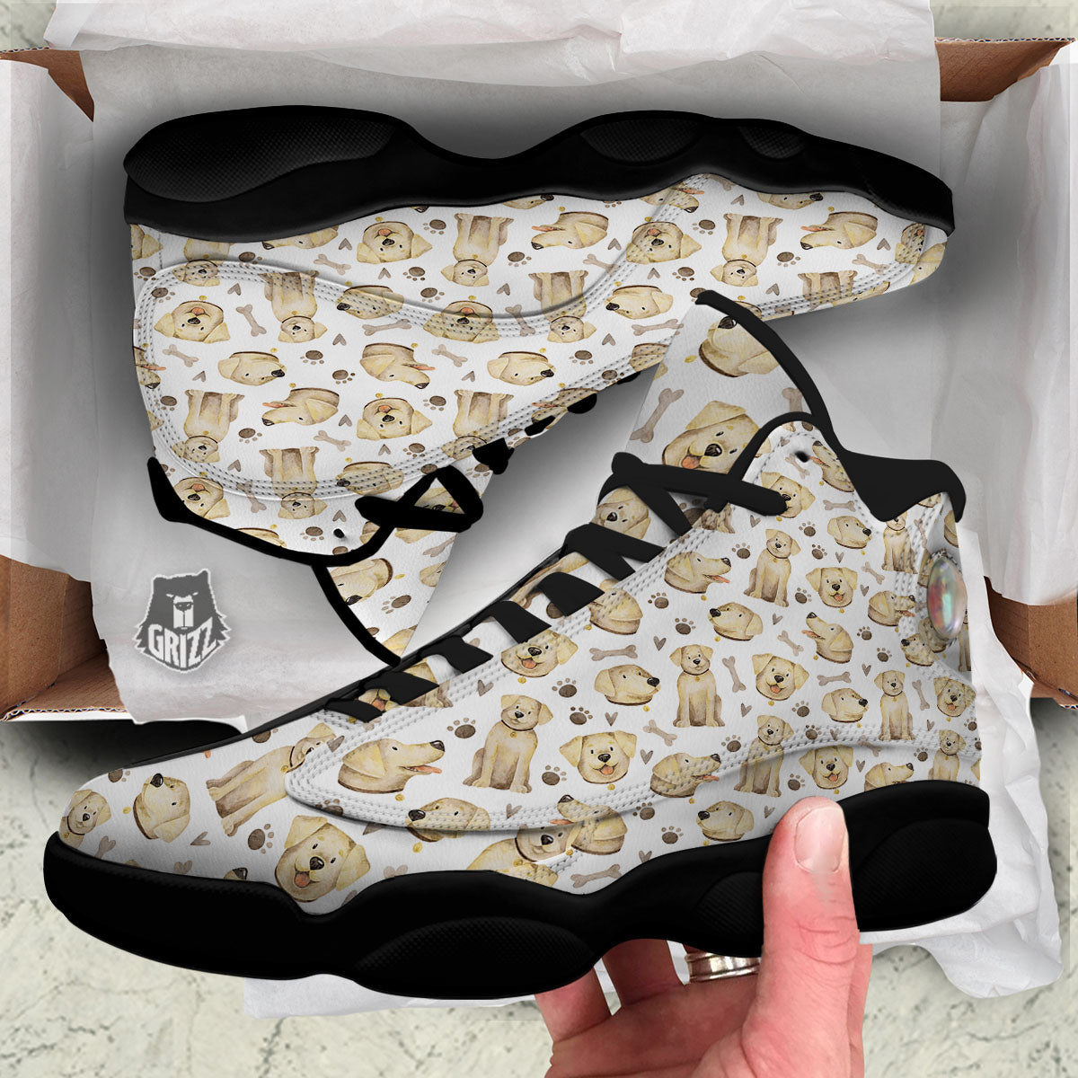 Labrador Retriever Happy Print Pattern Black Basketball Shoes-grizzshop
