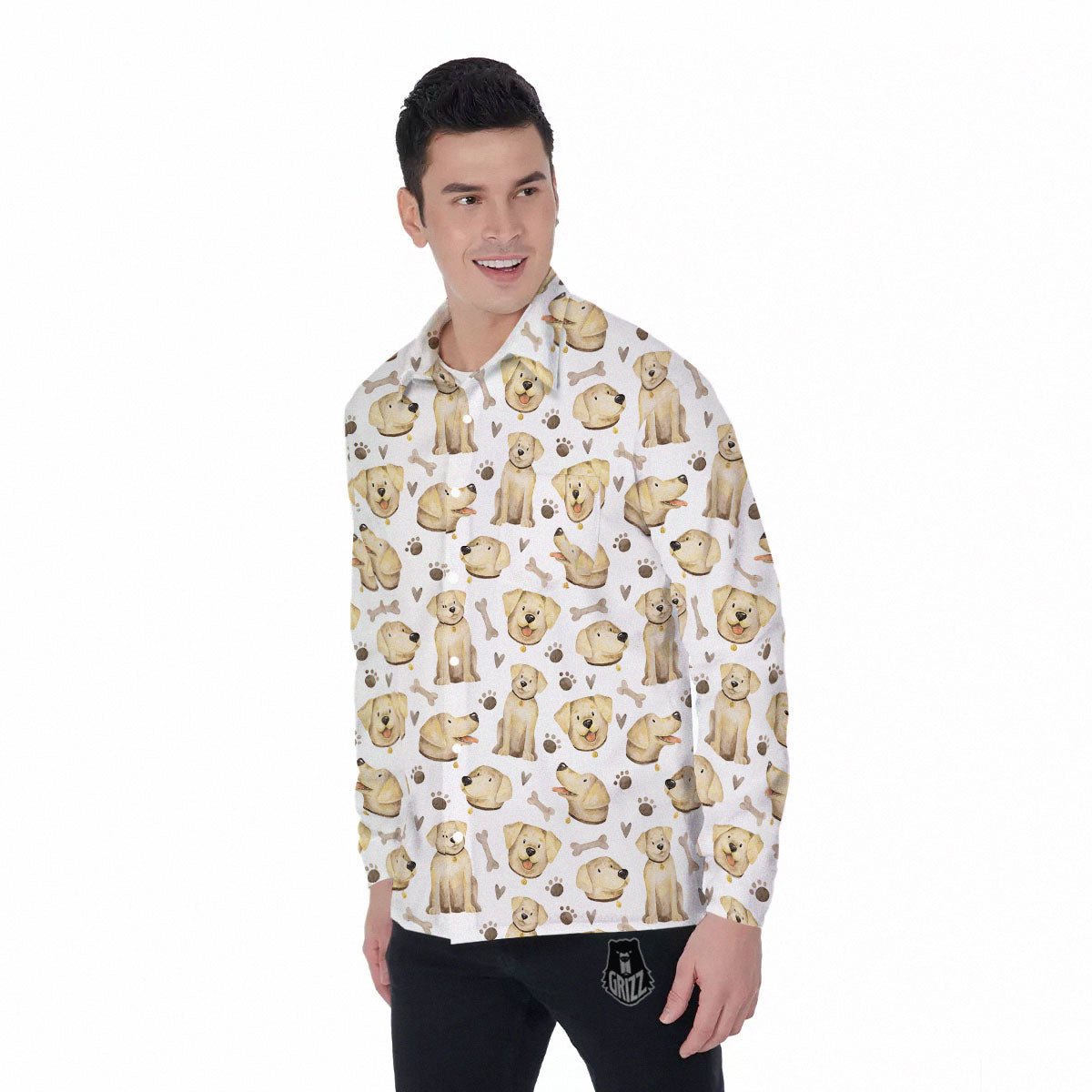 Labrador Retriever Happy Print Pattern Men's Long Sleeve Shirts-grizzshop