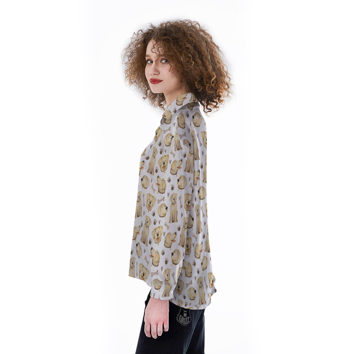 Labrador Retriever Happy Print Pattern Women's Long Sleeve Shirts-grizzshop