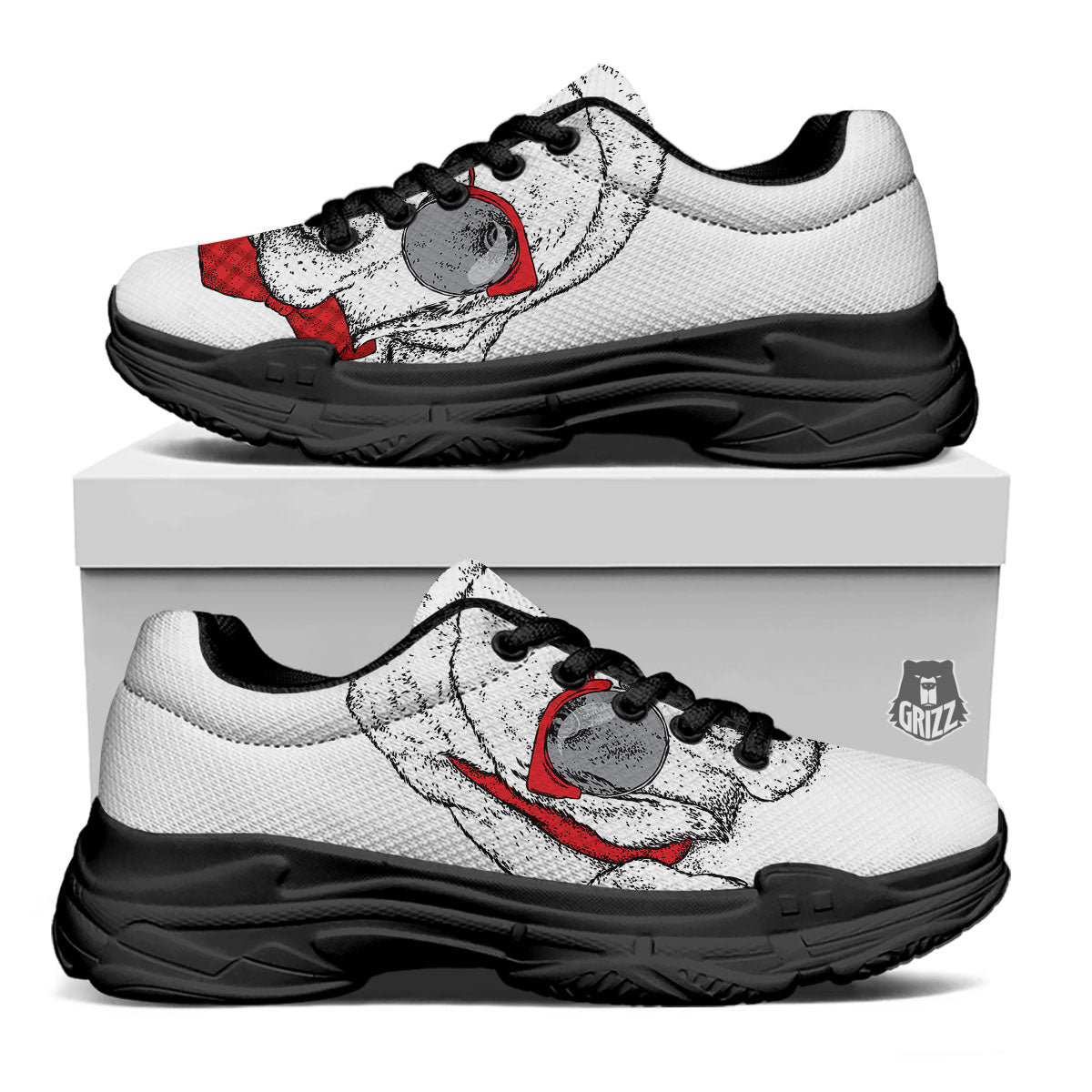 Labrador Retriever Hipster Print Black Chunky Shoes-grizzshop