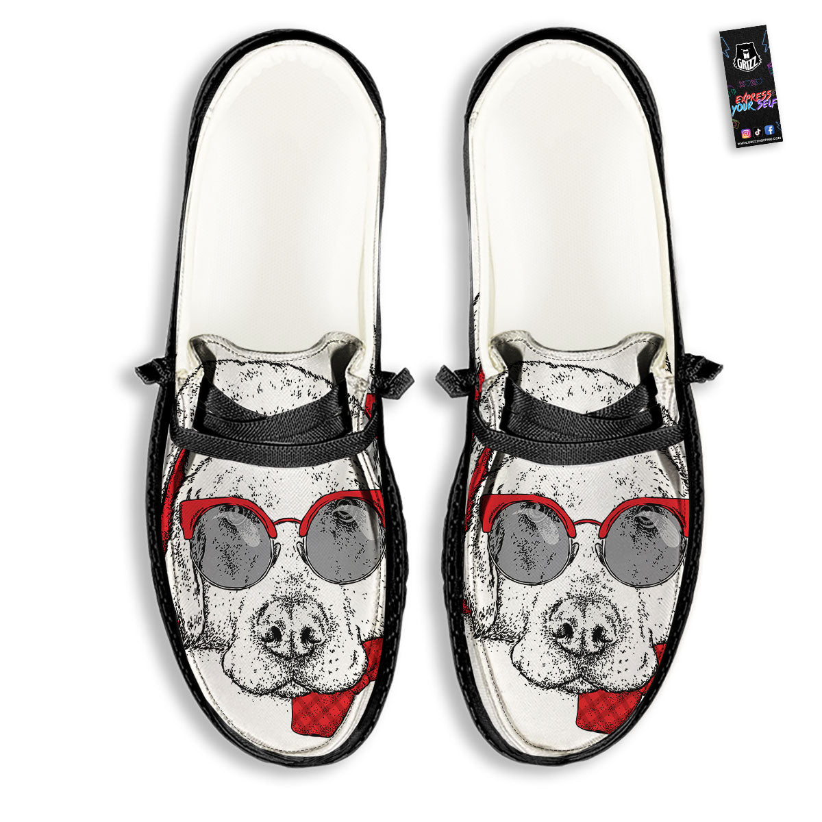 Labrador Retriever Hipster Print Black Loafers-grizzshop