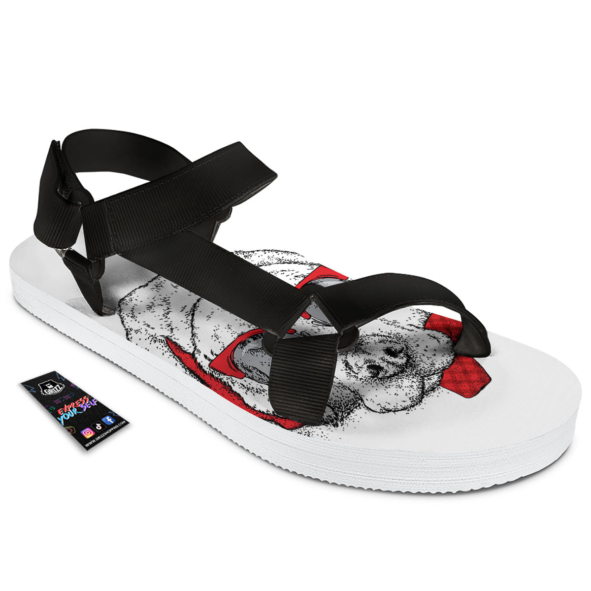 Labrador Retriever Hipster Print Black Open Toe Sandals-grizzshop
