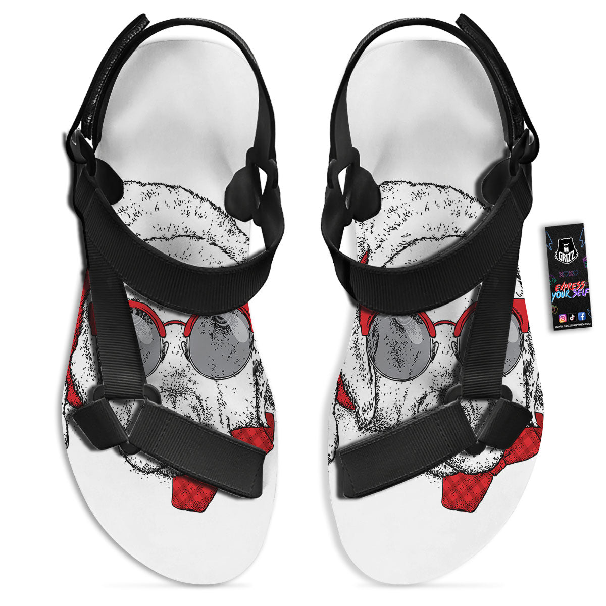 Labrador Retriever Hipster Print Black Open Toe Sandals-grizzshop