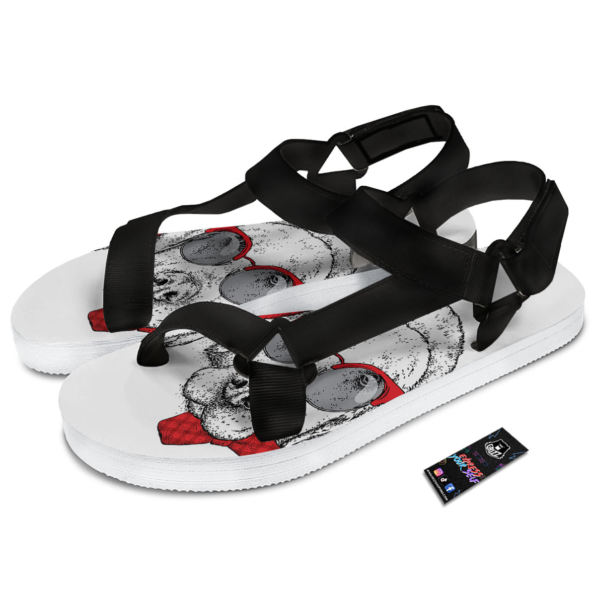 Labrador Retriever Hipster Print Black Open Toe Sandals-grizzshop