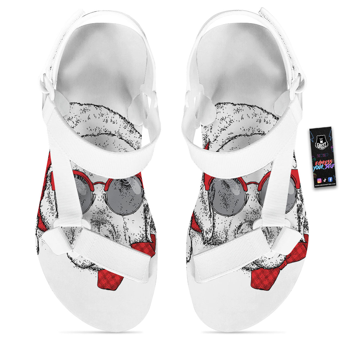 Labrador Retriever Hipster Print White Open Toe Sandals-grizzshop